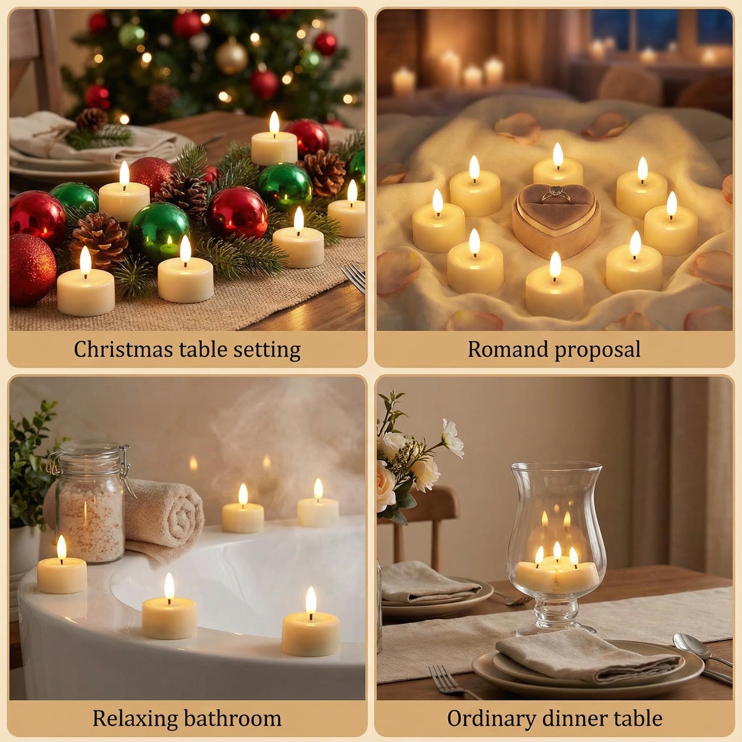 Eywamage Ivory Flameless Wax Tealights with Remote Batteries, Realistic Flickering LED Tea Votive Candles Set of 10