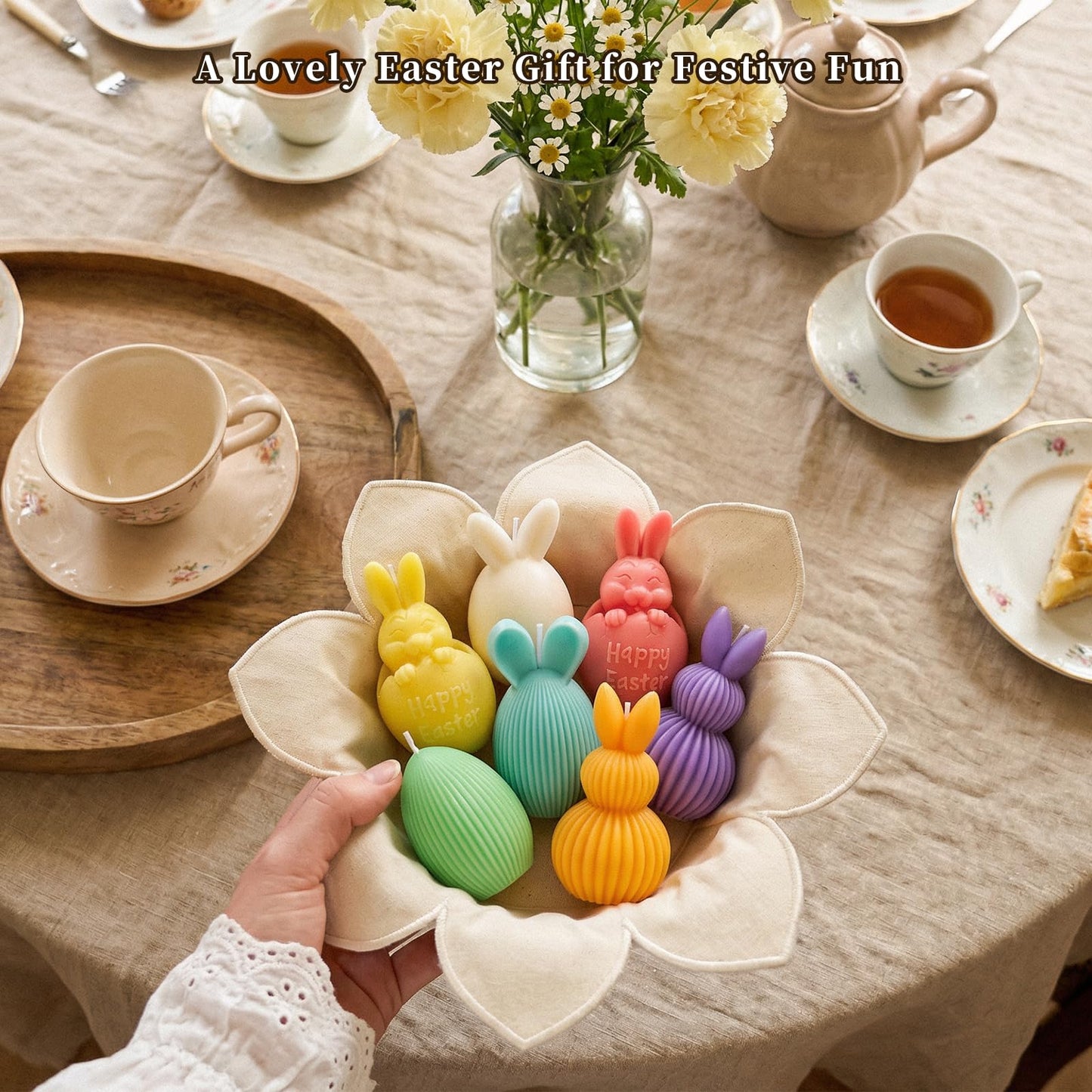 Lanpn 6 Pcs Easter Egg Candles Gift Set, Mini Egg Shaped Votive Tea Lights, Easter Flower Fruit Scented Candles, Each 2.8 oz, Spring Party Holiday Decor Home Table Centerpiece, Macaron Color