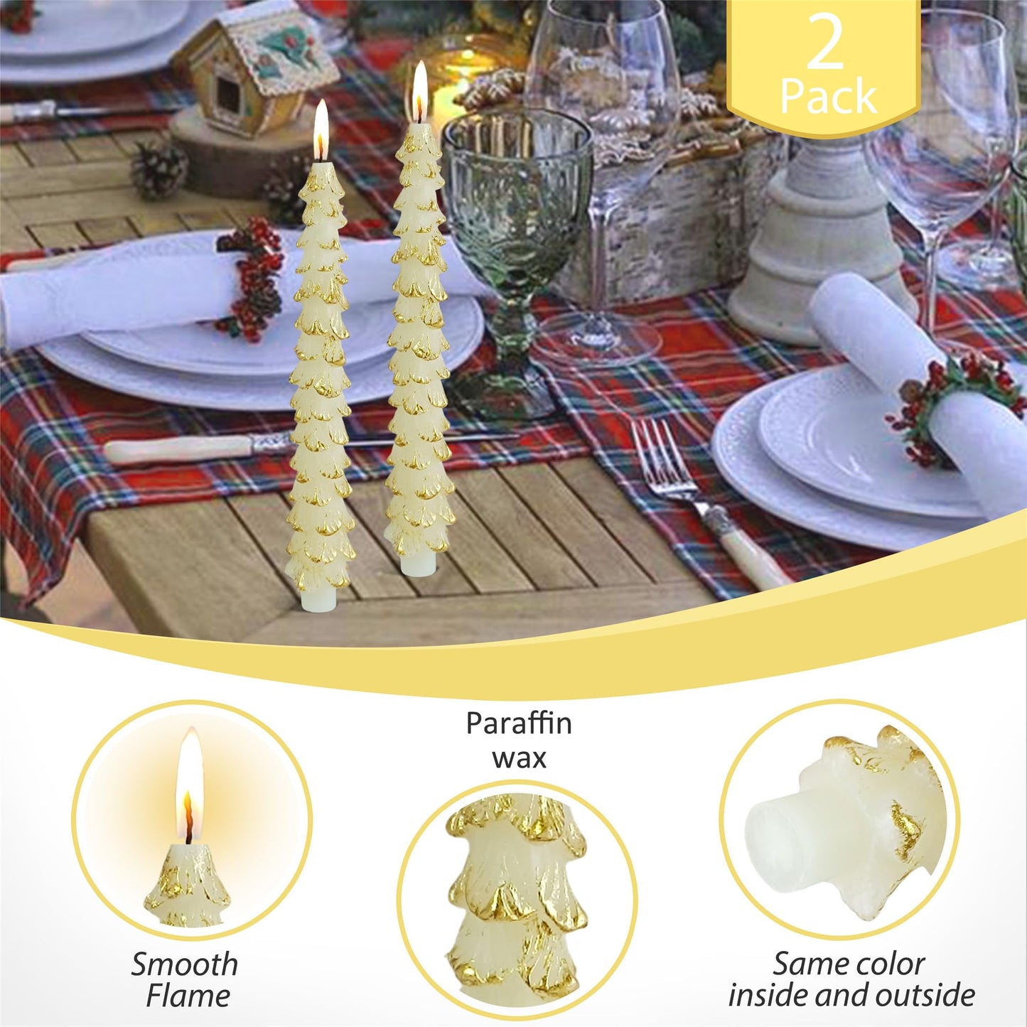 Gedengni Christmas Tree Taper Candle White Candlesticks - 10inches Unscented Tree Shaped Candles Decorative Tapered Candles for Holiday Xmas Party Dinner Table,W