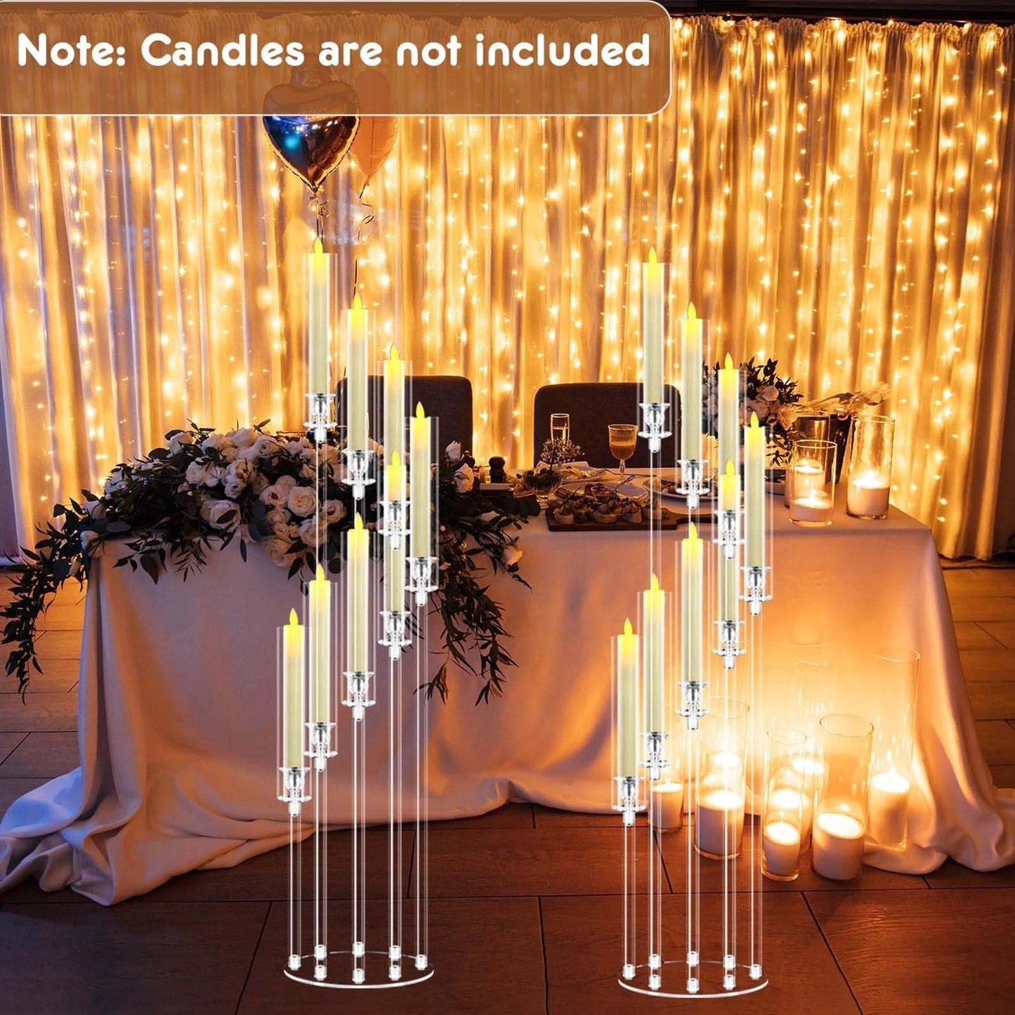 8 Arms Acrylic Candelabra Centerpieces, Tapered Candlestick Holders, Clear Candle Holder for Wedding Party, Floor Candlestick Holders with Lampshade and Round Base(1PCS)
