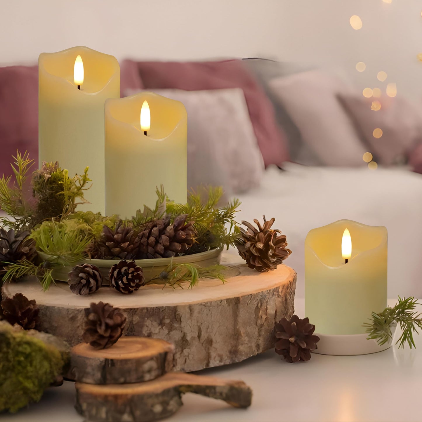 HVOPGEEUAN Flickering flameless Candles, Battery Operated Candles with Remote, led Pillar Candles,Electric Candle Set of 3,Christmas Home Wedding Birthday Decor(Ivory White) 