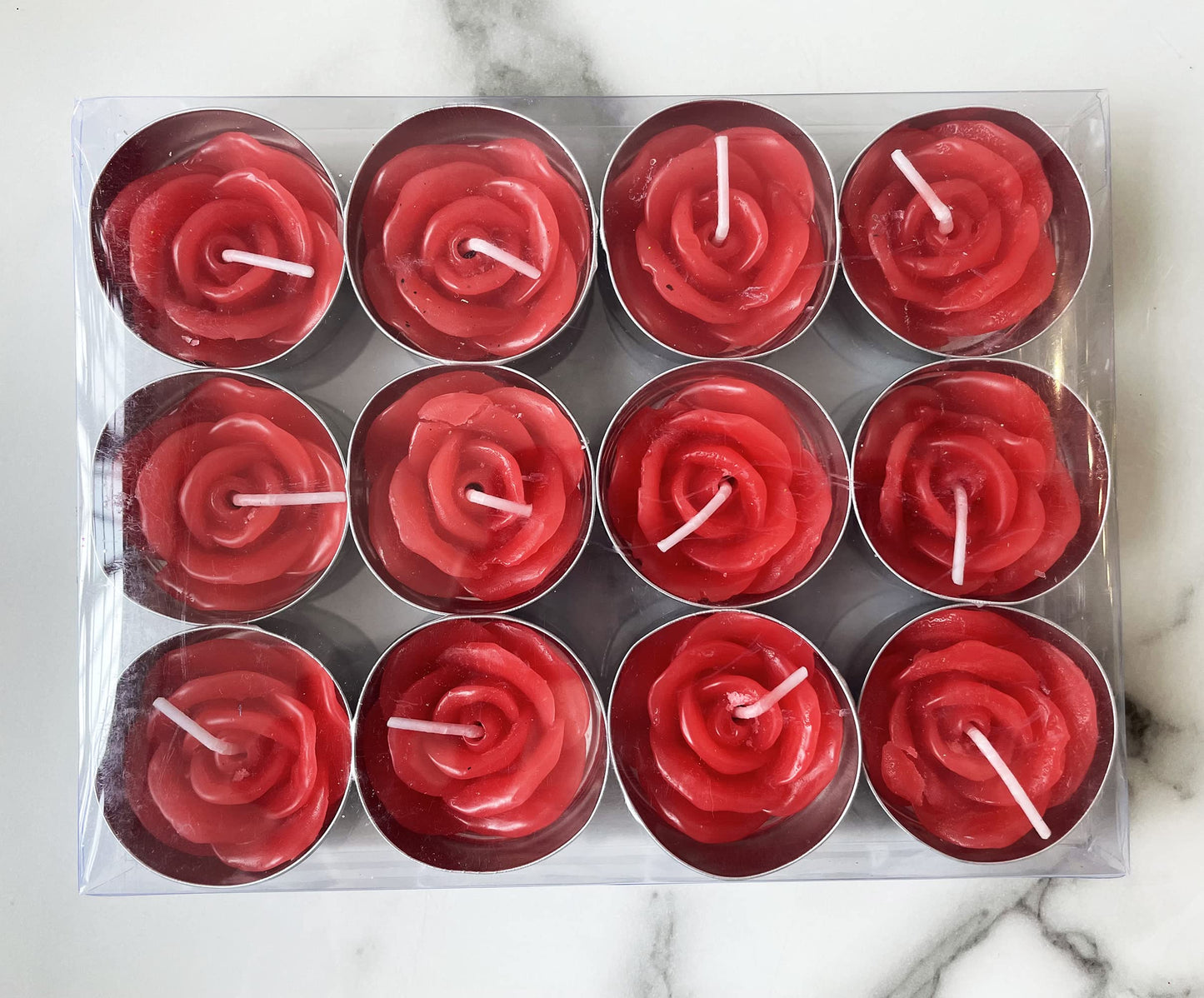 Rose Tealight Candles,12 Pieces Handmade Delicate Flower Candles with 100PCS Silk Rose Petals,Mini Candle Discs for Weddings,Anniversaries, Birthdays,Home Decoration,Spa,Relaxation (Red)