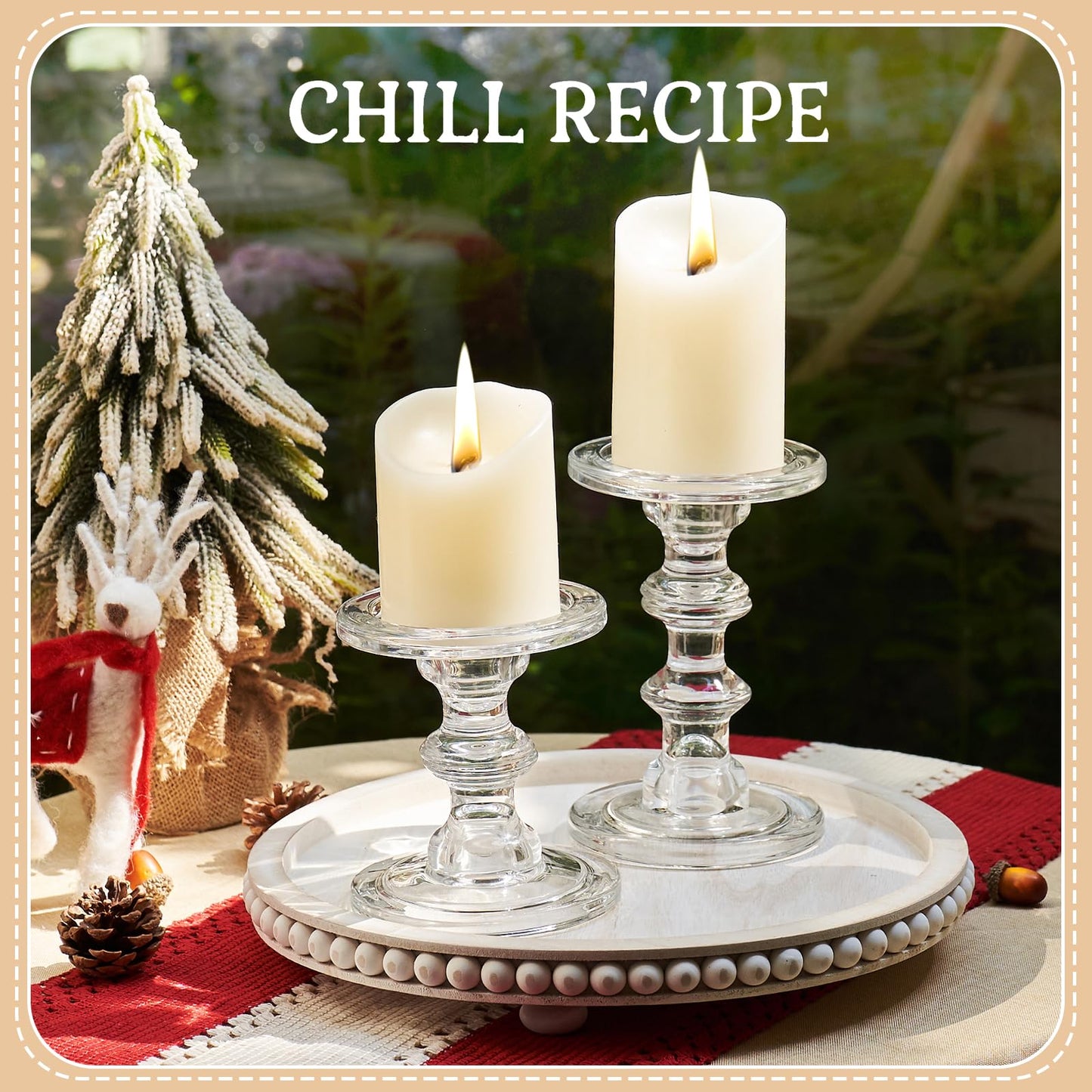 CHILL RECIPE Glass Candle Holder Set of 3, Big Heavy Tall Crystal Candlestick Holder for Pillar Candles Taper Candles, Christmas Decoration Wedding Table Dinning Church Centerpiece
