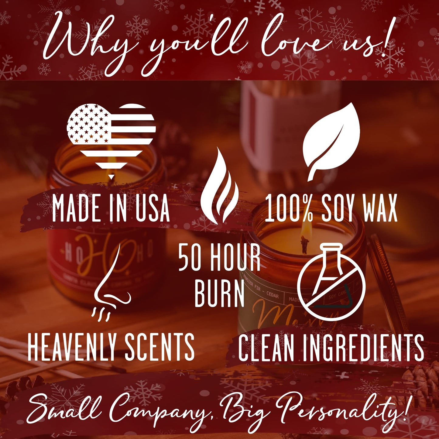 Christmas Candles Scented - 'Christmas Time' Soy Christmas Candle, w/Apple, Cinnamon, Clove - Infused with Essential Oils I Holiday Candles I 9oz, 50Hr, Made in USA