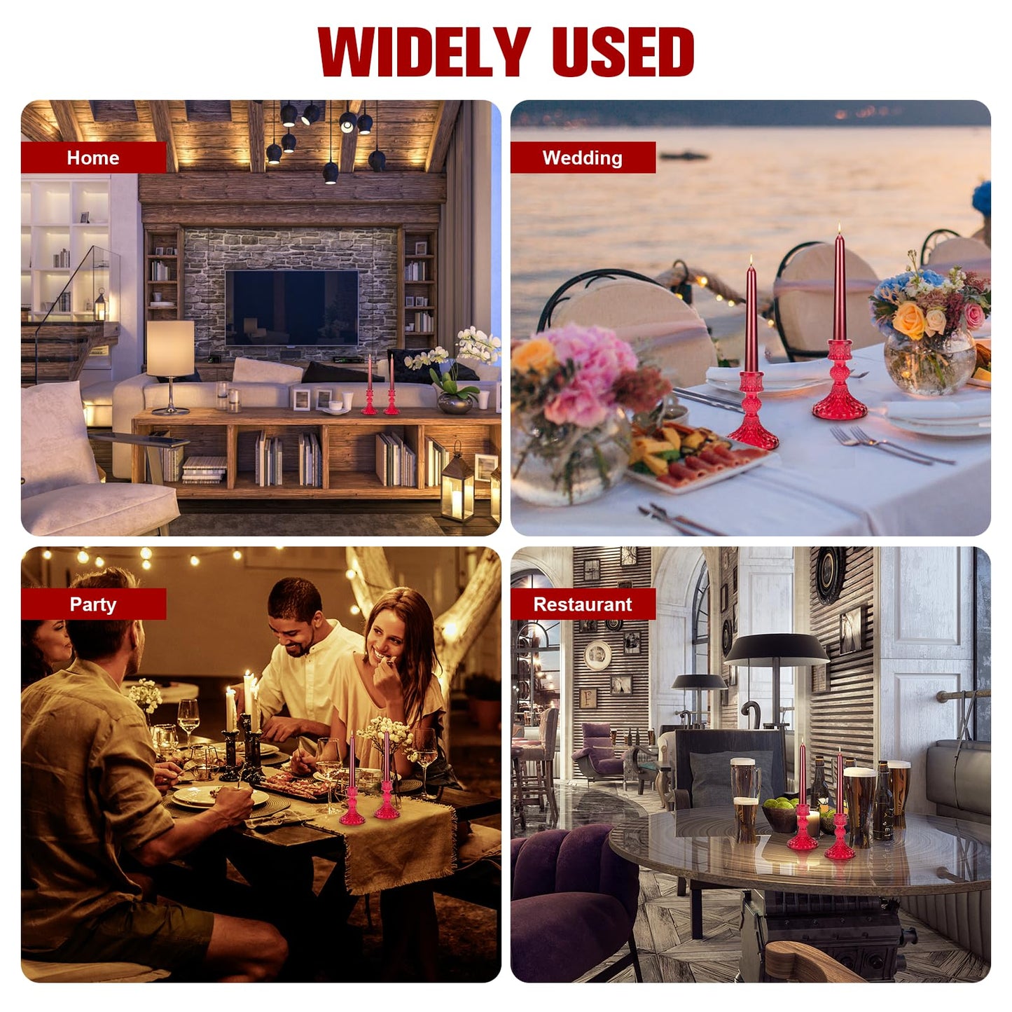 Glass Candle Holder, 2PCS Decorative Candle Sticks Pillar Candle Stand for Formal Events Wedding Party Table Centerpieces Home Decoration, Red