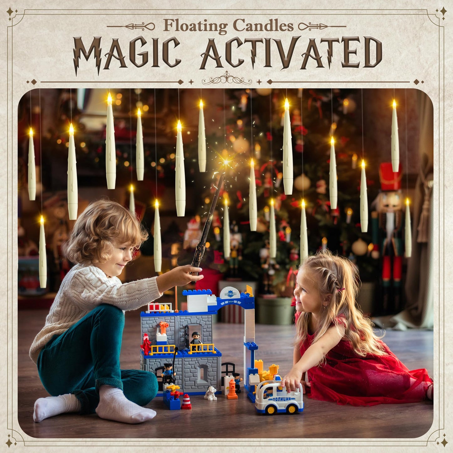 JOIONE Floating Candles with Wand, 20 Pack Hanging Candles with Magic Wand Remote, Battery Powered Floating Candles with 2 Wand, Flameless Magic Hanging Taper Candles for Xmas Halloween Decor