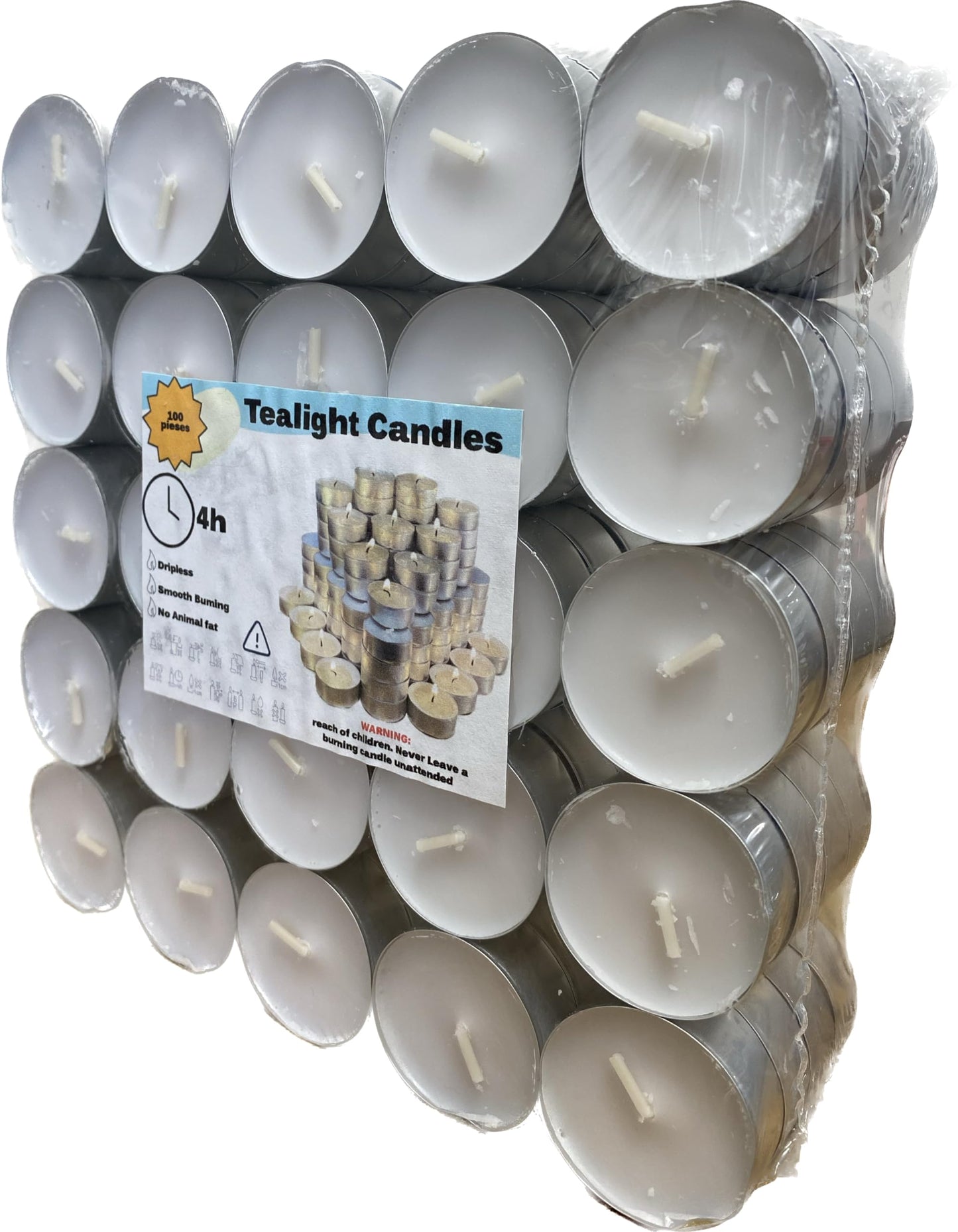 Generic Premium European Wax Tea Light Candles - Bulk Pack of 100 | Long-Lasting, Smokeless & Dripless | Ideal for Weddings, Romantic Nights & Home Decor (300 of Pack), White