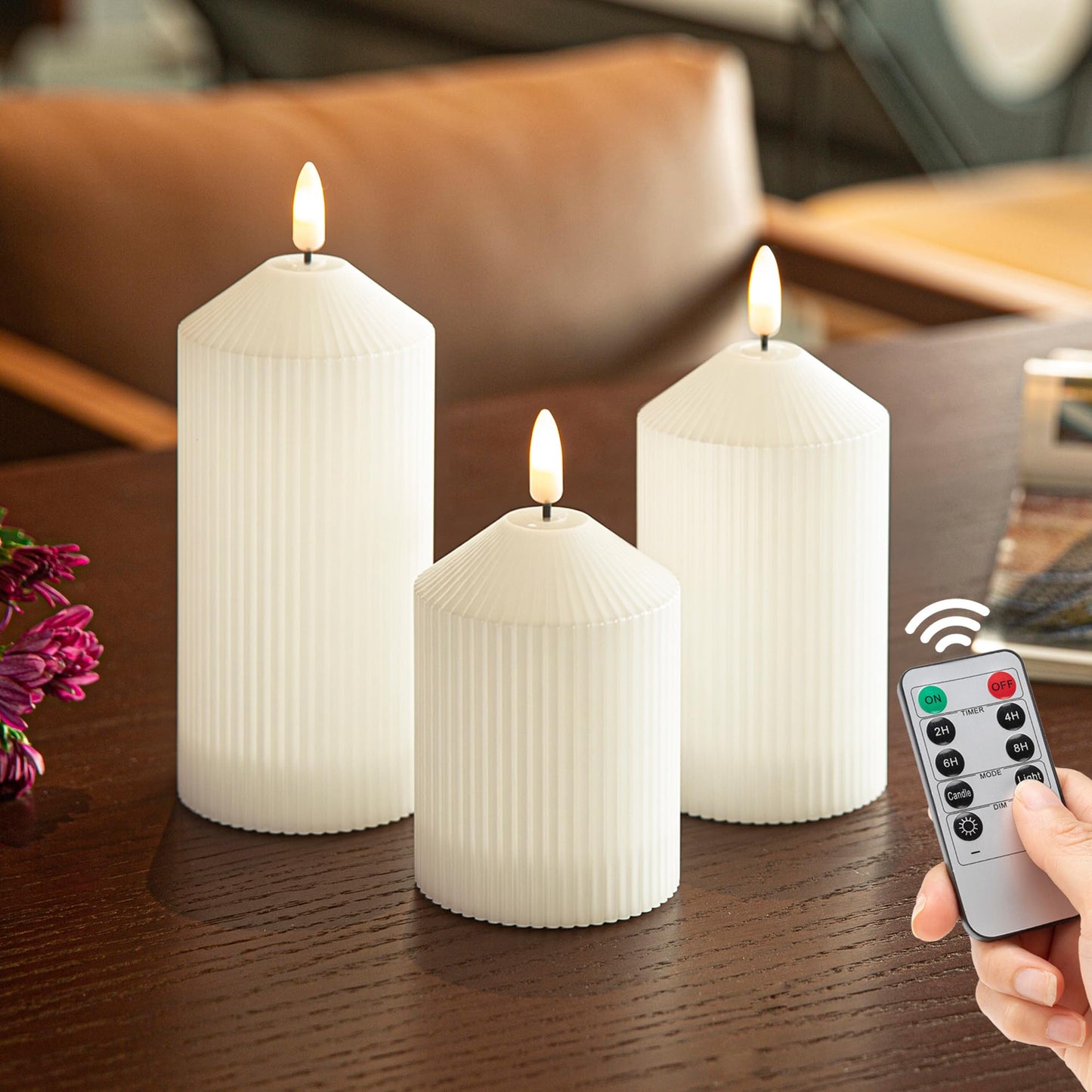 LUSHARBOR Flameless Candles with Remote, 3 Pack Battery Operated Candles Flickering Real Wax LED Fake Pillar Candles with Timer for Wedding Home Party, White