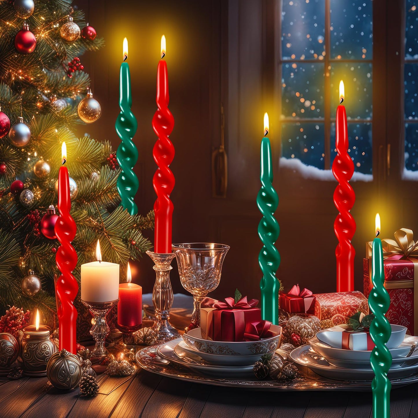 Conelist 12 Pcs 10 Inch Red and Green Taper Candle Unscented Dripless Twisted Christmas Spiral Candles Bulk for Wedding Home Dinner Party Ceremony Religious