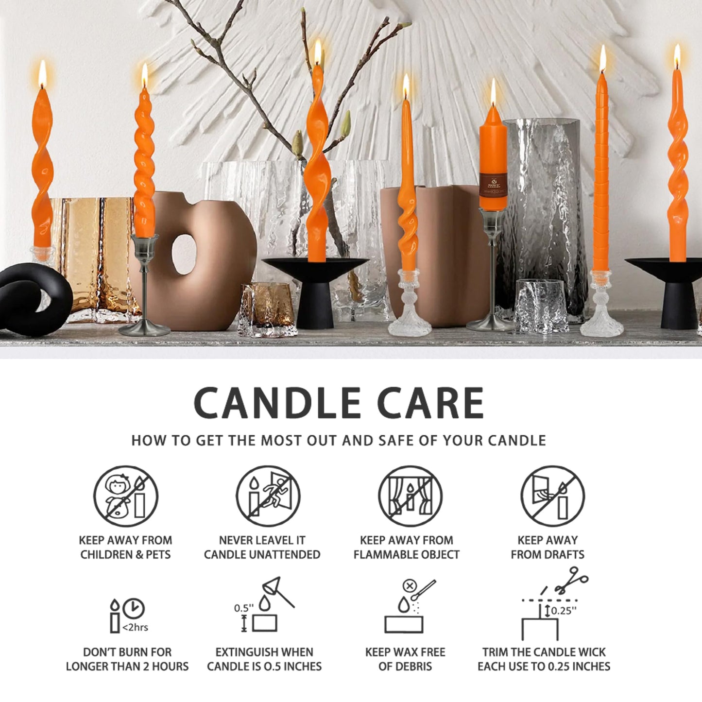 Orange Candlesticks Spiral Taper Candles, 10 Inch Dripless Unscented Twisted Dinner Candles Decorative Candle for Easter Table Motherās Day Wedding Centerpieces Home Party Decor,4 Pack