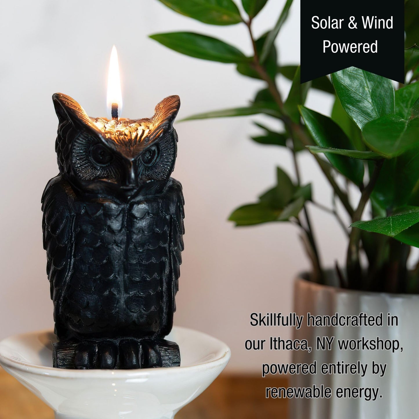 Sunbeam Candles 100% Pure Beeswax Black Wise Owl Candle | Long Burning 50-Hours | Made in USA | Ideal for Cozy Nature Inspired Decor