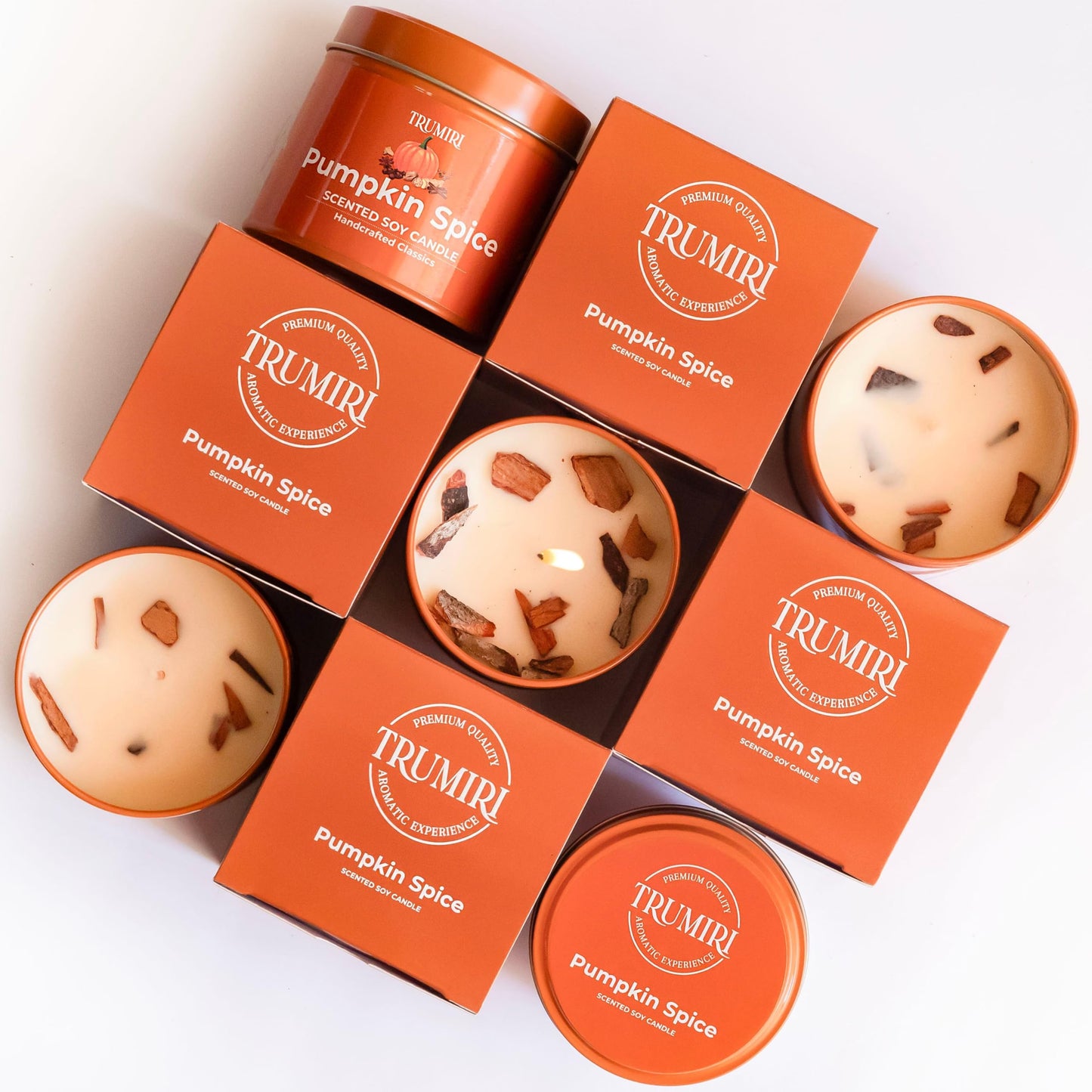 Pumpkin Spice - Cinnamon Soy Candles for Home Scented - for Fall Halloween Thanksgiving Holidays - 5oz Natural Clean Non Toxic Long Lasting Highly Scented Pet Safe Luxury Tin with Essential Oils