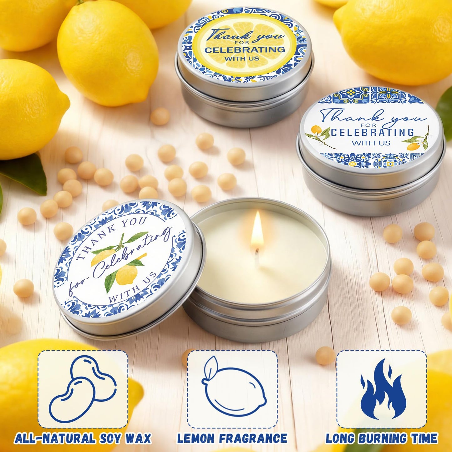 Treela 24 Pcs Capri Lemon Candles Favors Italian Lemon Scented Candle Tins with Lids Amalfi Coast Gifts for Mediterranean Wedding Bridal Baby Shower Party Favors Decorations