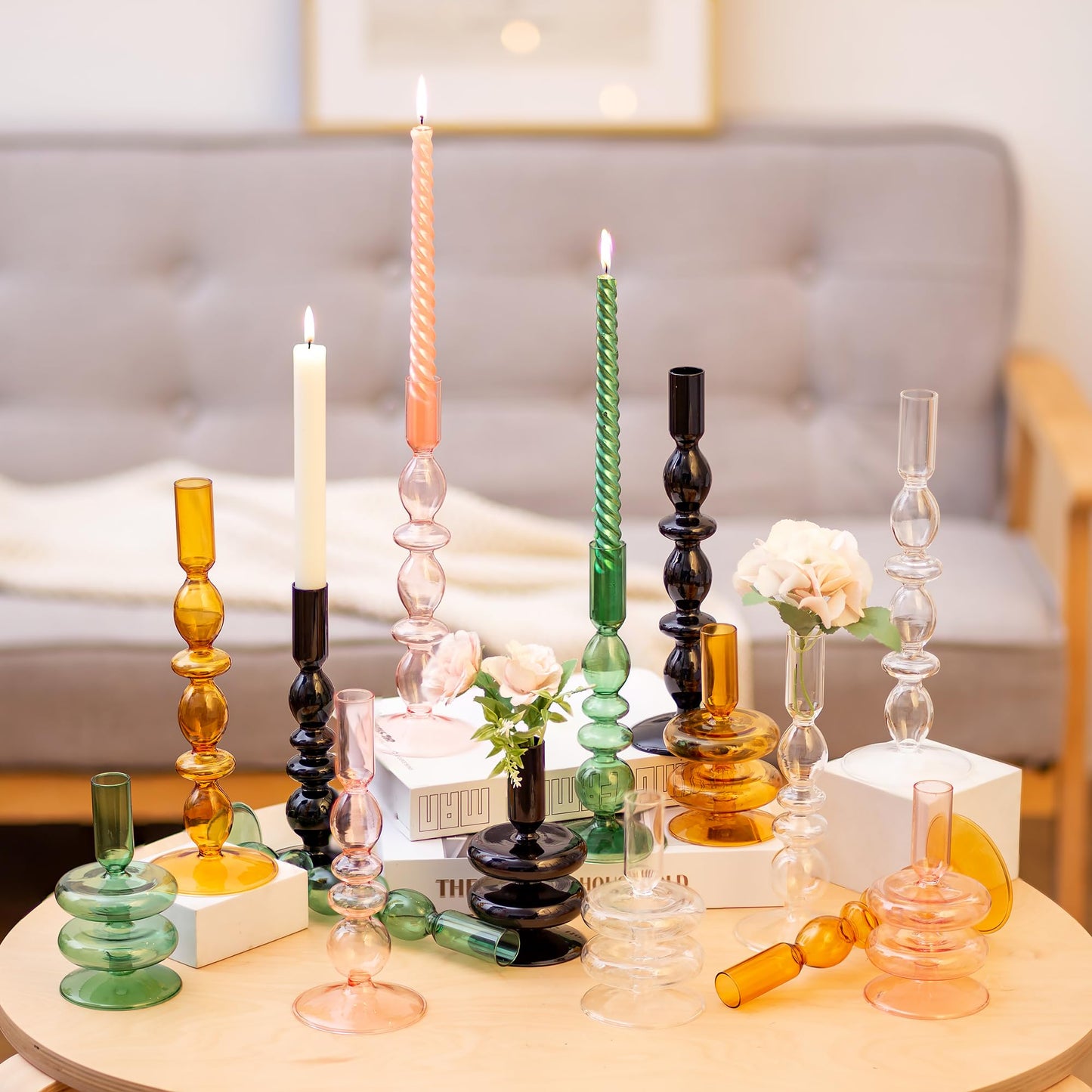 Glasseam Glass Candle Stick Holder: Clear Taper Candle Holders Set of 3, Modern Candlestick Holders for Taper Candles, Decorative Candle Holder for Table Centerpiece Wedding Party Christmas Decoration