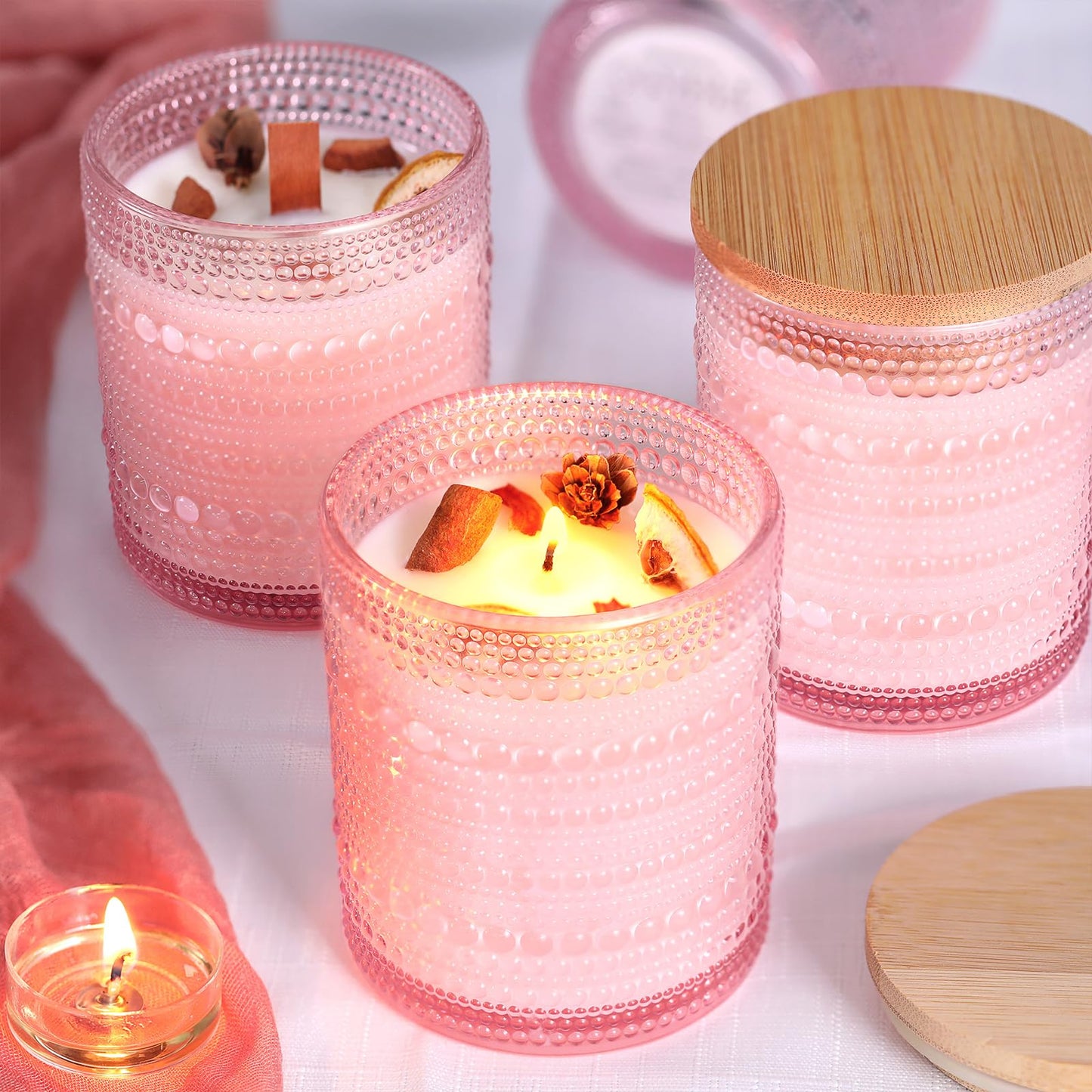 DARJEN 12 Pack Pink Candle Jars for Making Candles- 8 OZ Empty Glass Candle Making Jars with Bamboo Lids and Labels, Candle Containers Candle Making Jars for DIY Gifts