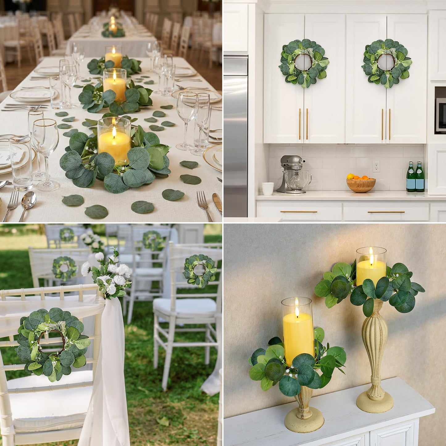Tobilu 20 PCS Candle Rings - Artificial Eucalyptus Leaves Candle Wreaths Greenery for Pillar Fireplace Wedding Table Centerpieces Farmhouse Home Kitchen Decor