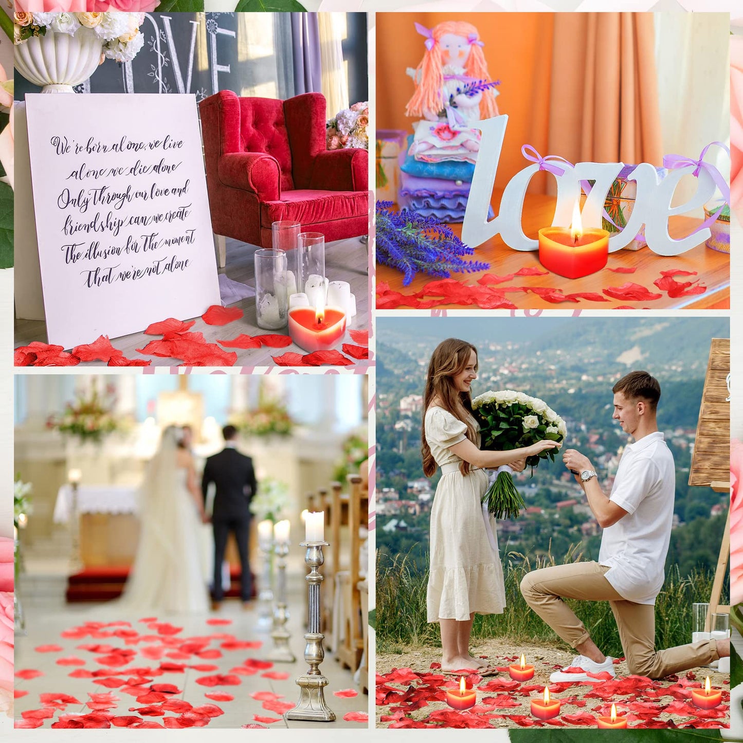 Giegxin 2000 Pcs Red Rose Petals with 24 Pcs Heart Tealight Candles for Romantic Night for Her Set Valentine's Day Anniversary Wedding Table Decor Home Party Gift