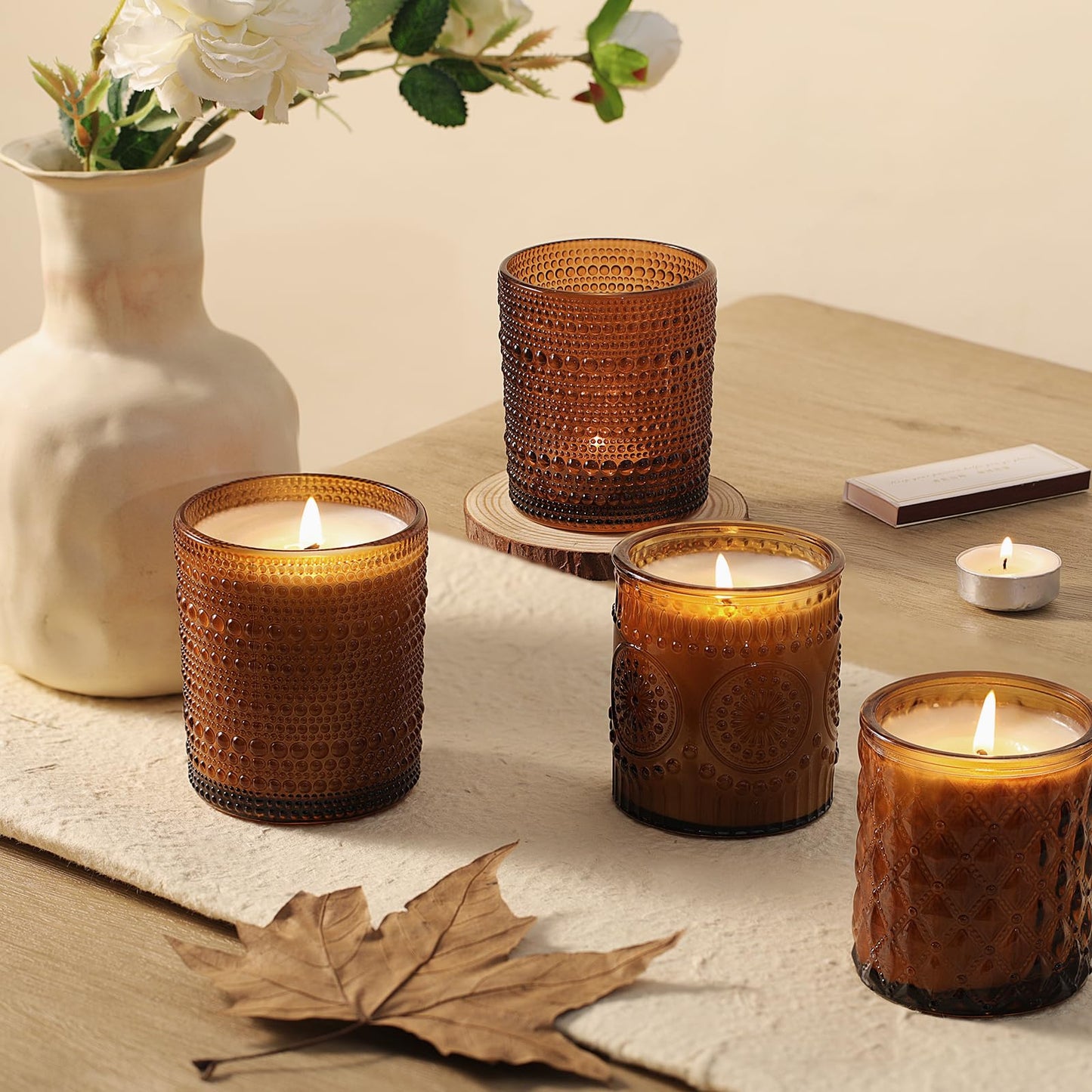DARJEN 12 Pack Amber Candle Jars for Making Candles- 3 Styles Glass Candle Making Jars Bulk with Bamboo Lids and Labels, Candle Making Supplies Candle Vessels for Home Decor