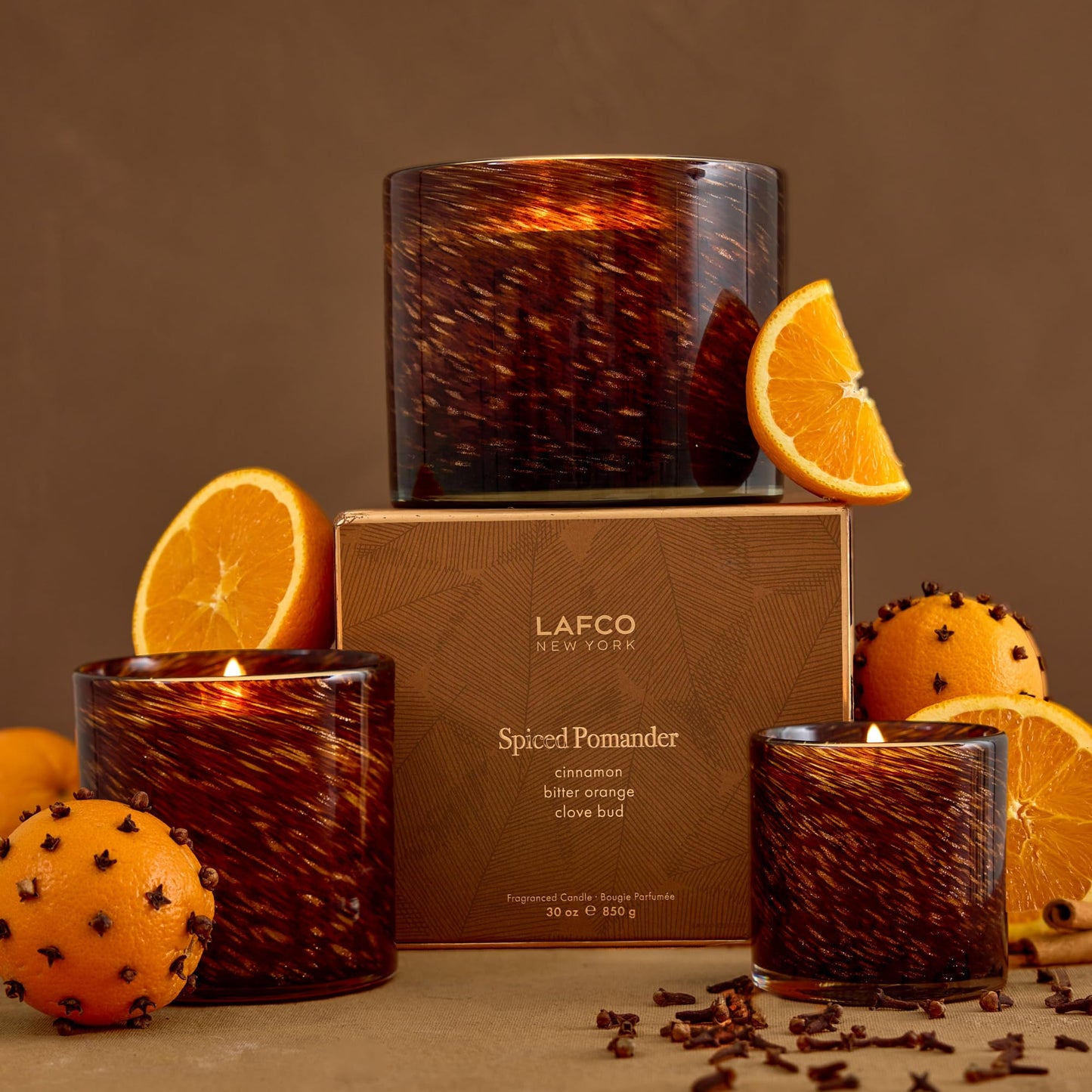 LAFCO New York Fall Classic Candle, Spiced Pomander - 6.5 oz - 50-Hour Burn Time - Reusable, Hand Blown Glass Vessel - Made in The USA