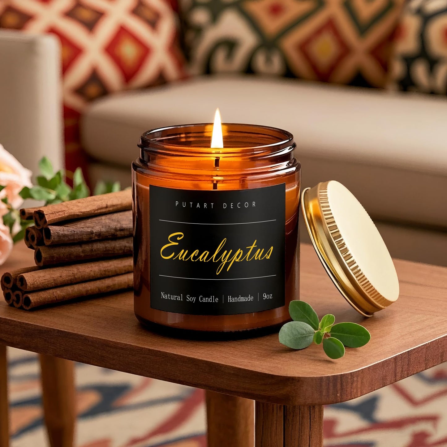 Putart Eucalyptus Mint Candles for Home Scented, Natural Soy Aromatherapy Non Toxic Candles with Long Lasting Fragrance & Clean Burn, Luxury Jar Candle Gift for Women, Men, Home Decoration 9oz