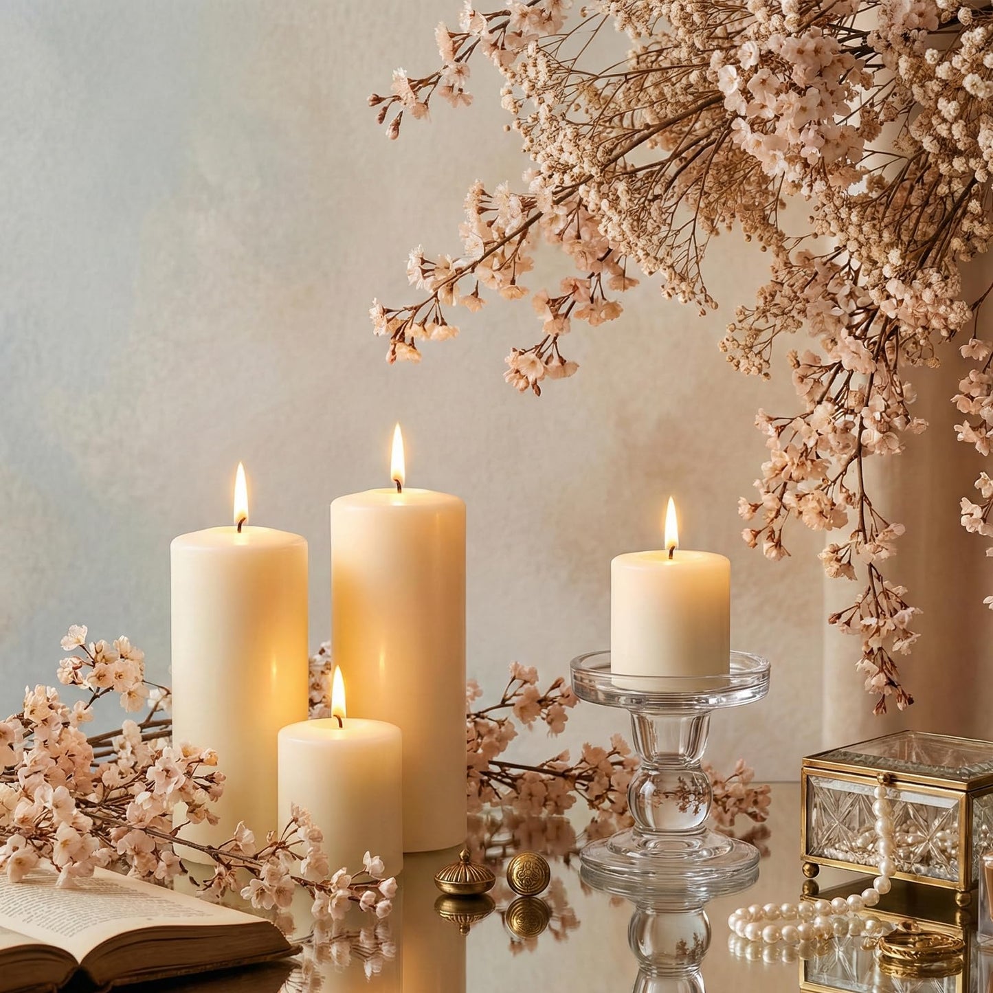 Okllen Set of 6 Glass Candle Holders, Clear Pillar Taper Candlestick Crystal Tealight Candle Holder Stand for Dinner Table, Wedding Centerpieces, Living Room, Home Decor