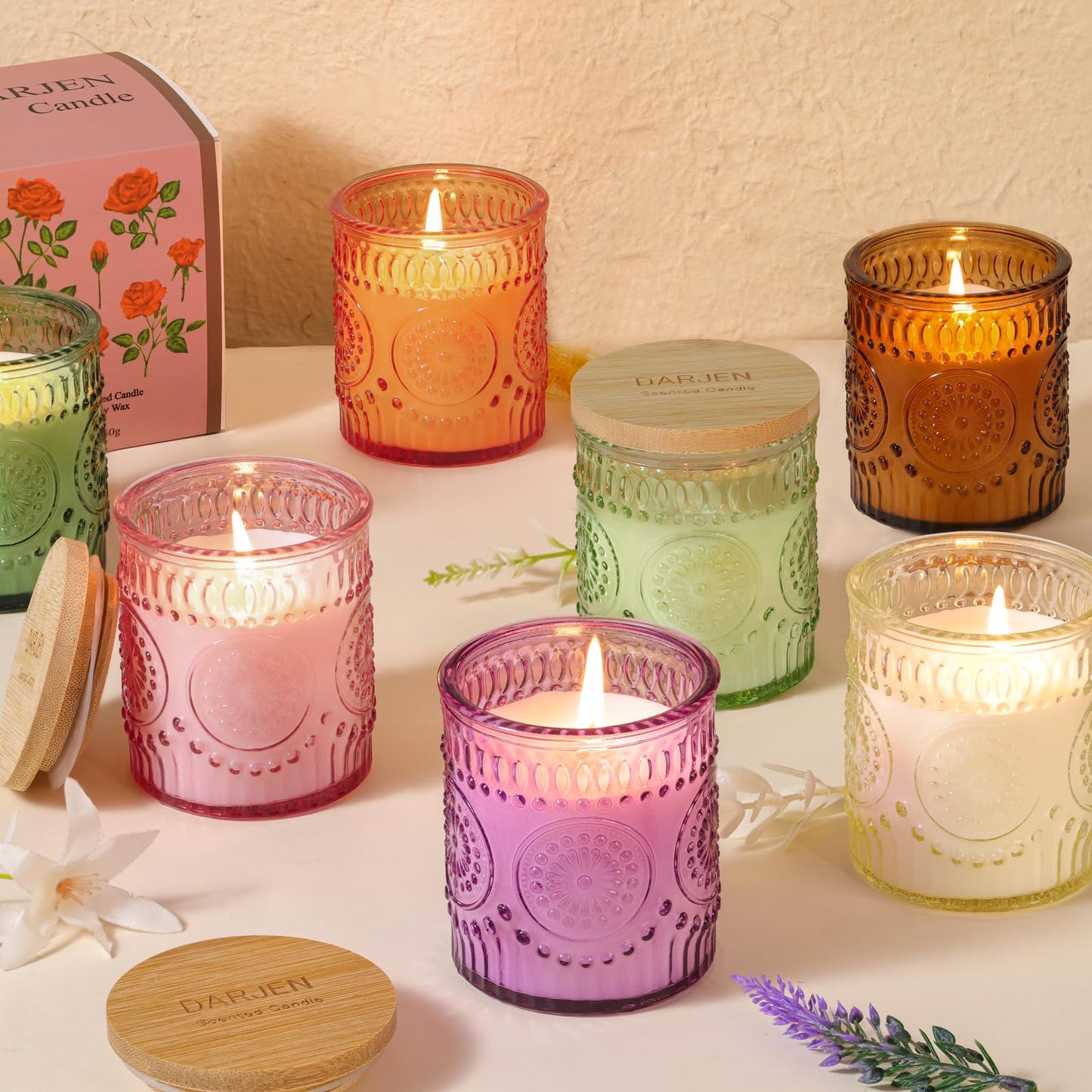 DARJEN Lavender Candles for Home- 5.3oz 35H Natural Soy Wax Aromatherapy Jar Candle with Strong Scent, Decorative Aesthetic Candles for Relax, Bedside, Laundry Room, Luxury Gift for Women