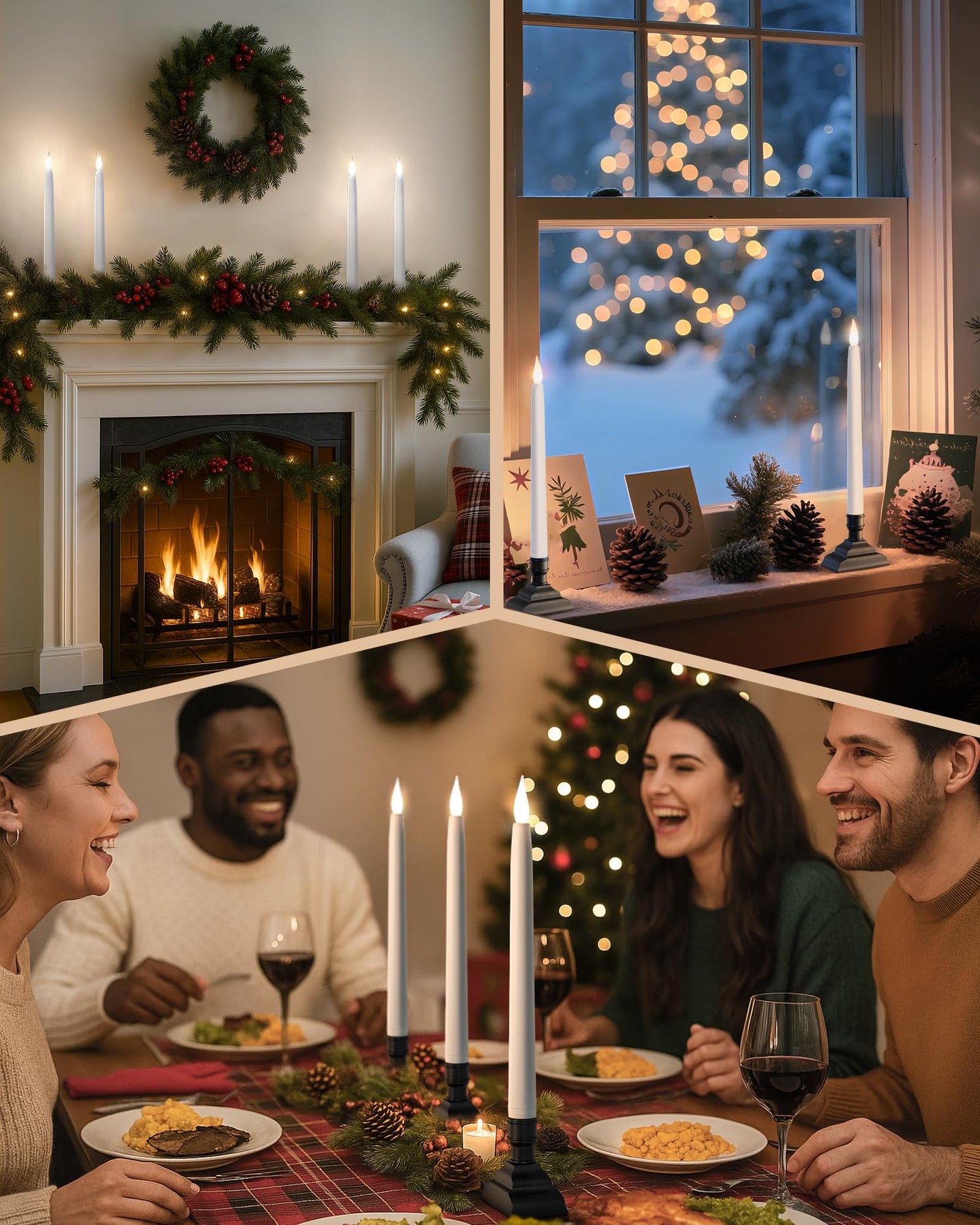 SURAIELEC Christmas Battery Operated Window Candle wiith 6H Timer, 10.5'' Taper Window Candle, Clear Flameless LED Candles, 1.7‘’ Narrow Base, Matte Black, 4-Pack (Rechargeable Battery Not Compatible)