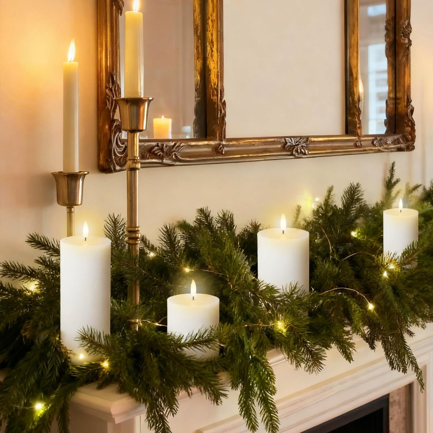 JOIONE Battery Operated Candles with Remote, LED Flameless Real Wax Pillar Candles Set of 4, Timer Function, Safe Home Dรฉcor for Living Room, Bedroom, and Dining Table, White
