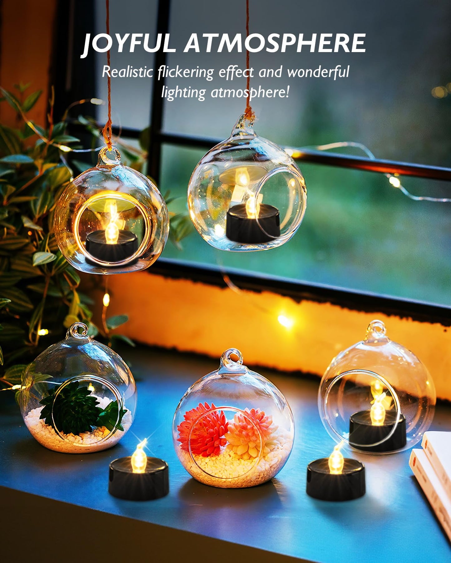 BEICHI Flameless Candles, Battery Operated LED Tealights Votive Flickering for Party Halloween, Christmas, Wedding- 24Pack, Black Light