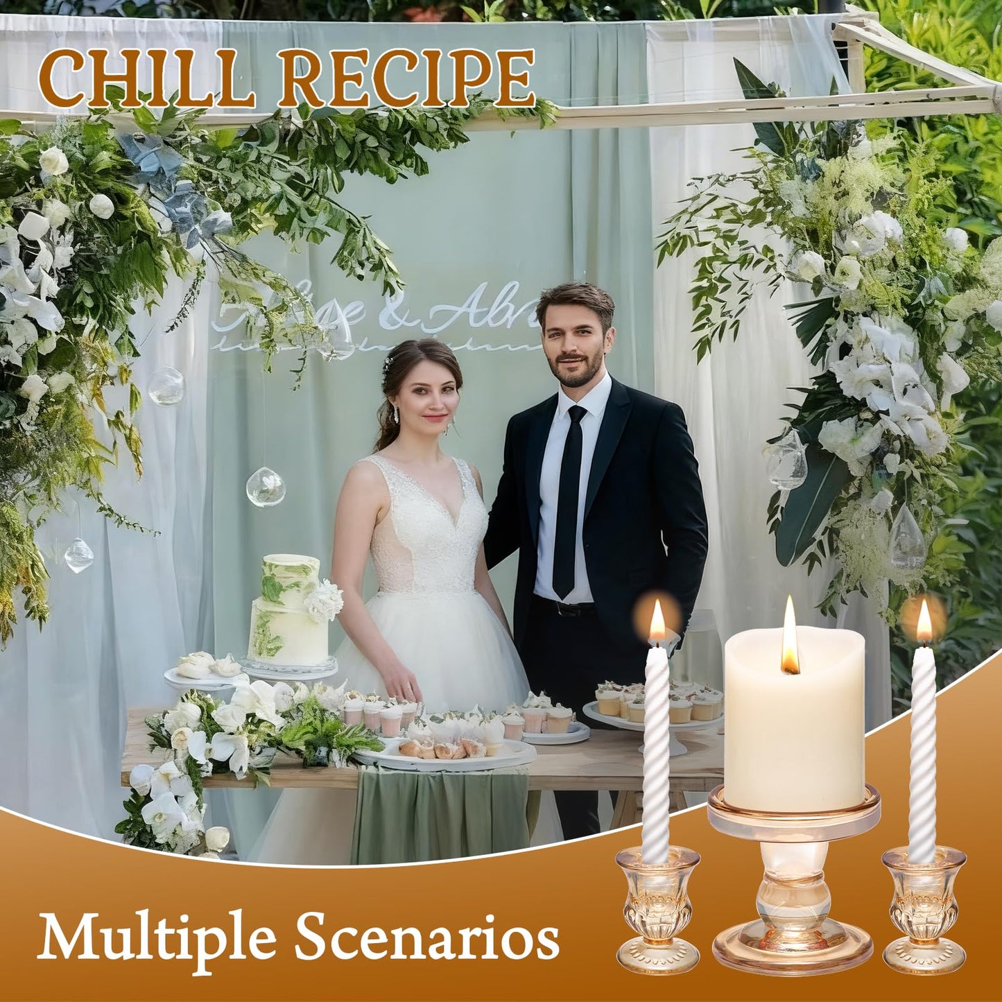 CHILL RECIPE Unity Candle Holders Glass Candlestick Holders for Pillar Candles Taper Candles, Crystal Taper Candle Holders for Weddings Table Centerpiece Dinning(Gold)