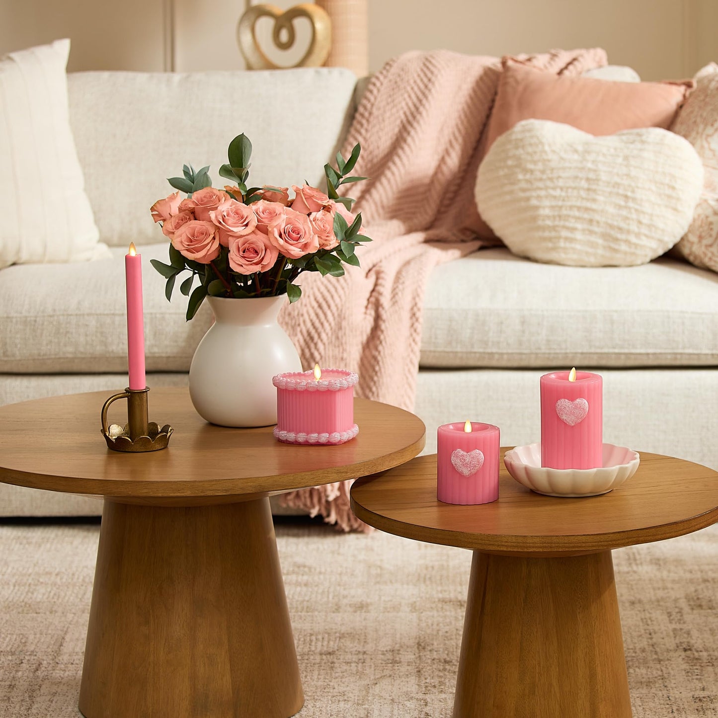 Luminara Flameless Candle Taper (1" x 9.5") Melted Top Real Wax Unscented Remote Ready Timer (Sweet Pink)