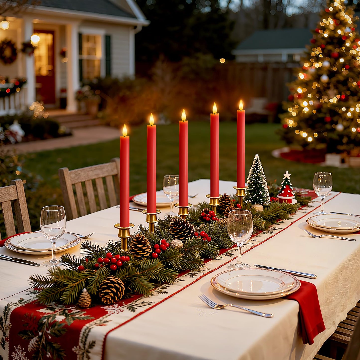 Meigic 6 Pcs Flameless Taper Candles with Remote Timer Dimmer, Red Plastic Led Taper Candles Flickering, 9.6 Inches Battery Operated Candlesticks, for Party Holiday Christmas Decor