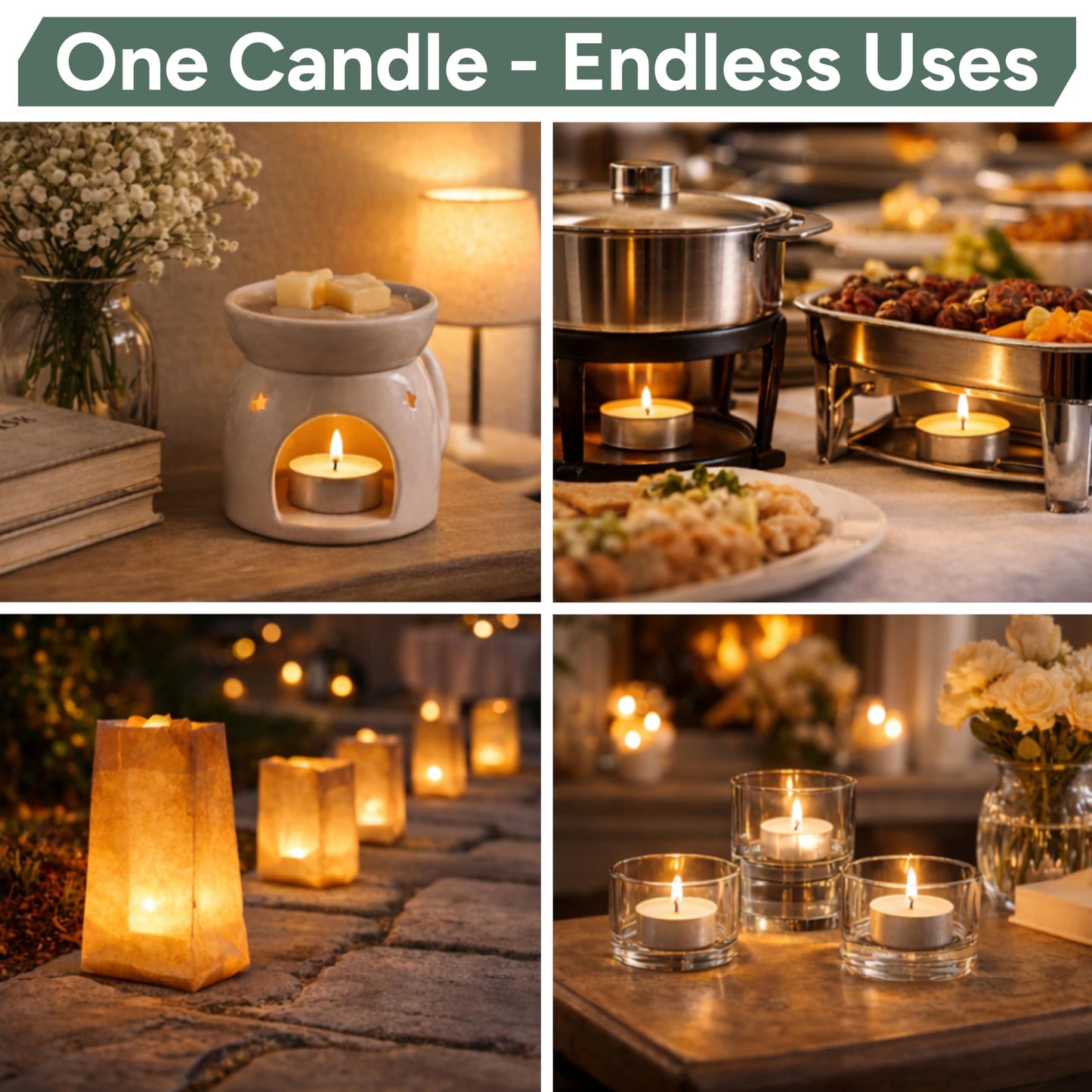 Zuvo Tea Lights Candles 8 Hour Burn (100 Pack) - Unscented White Tealight Candles, Long Burning Smokeless Tea Lights for Weddings, Home, Shabbat, Emergency - European Made, Lead-Free Cotton Wick