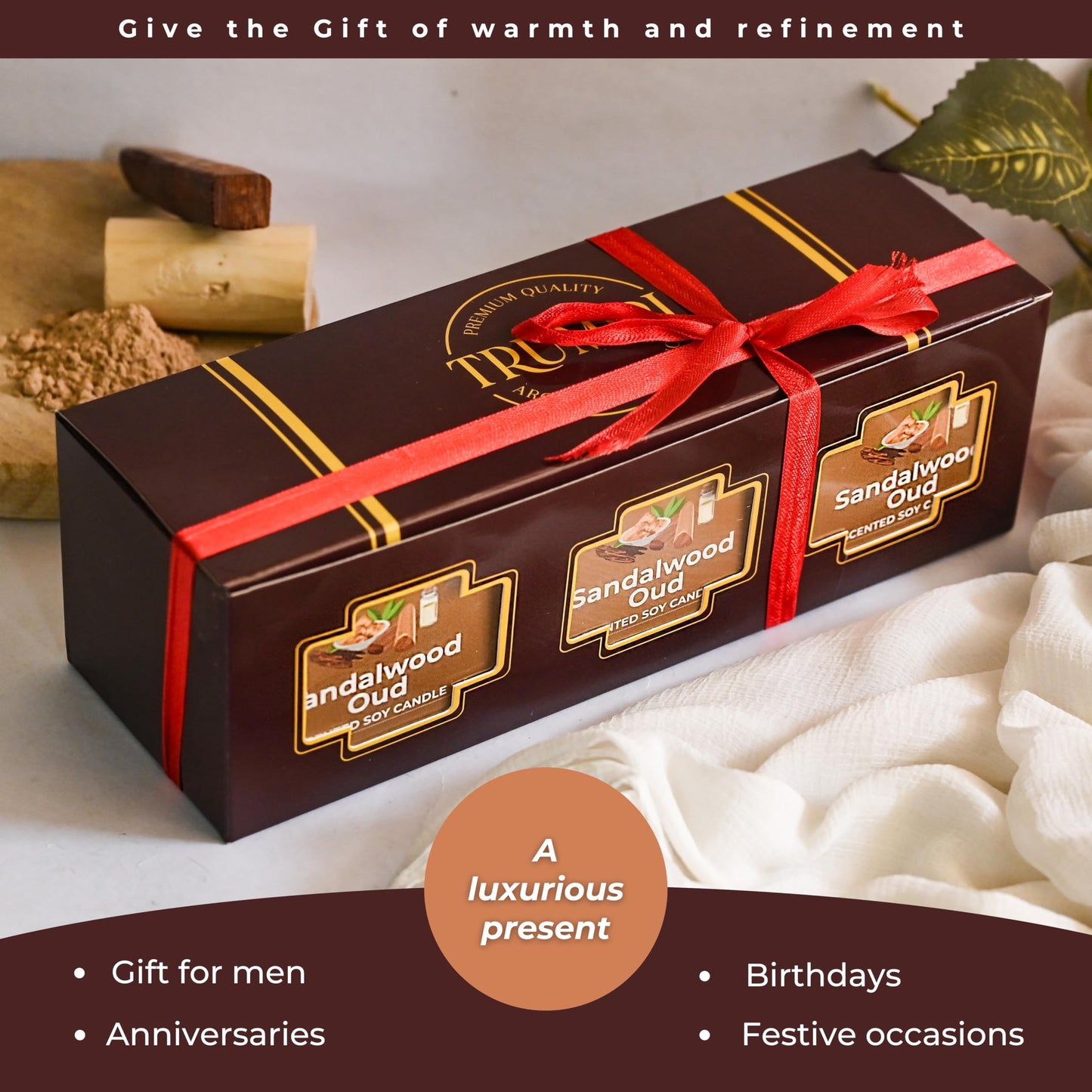 Sandalwood Oud - Scented Candles for Men - Pack of 3 x 5oz Natural Soy Clean Organic Non Toxic - Masculine Scent Gifts - Candel for Home Bedroom Bathroom Apartment Room Décor - New House Essentials