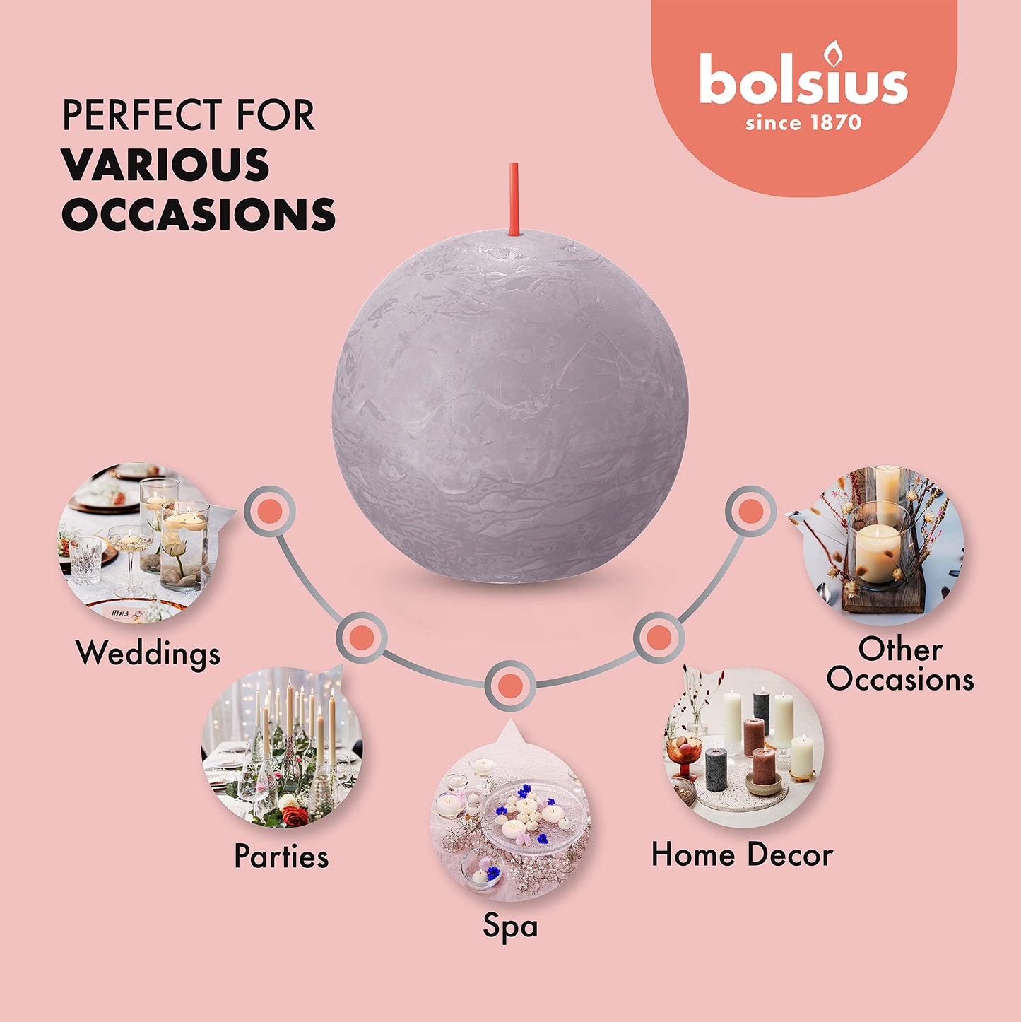 BOLSIUS 3 Pack Frosted Lavender Rustic Ball Pillar Candles - 3 Inch - Premium European Quality - Includes Natural Plant-Based Wax - Unscented Dripless Smokeless 25 Hour Party Décor Candles