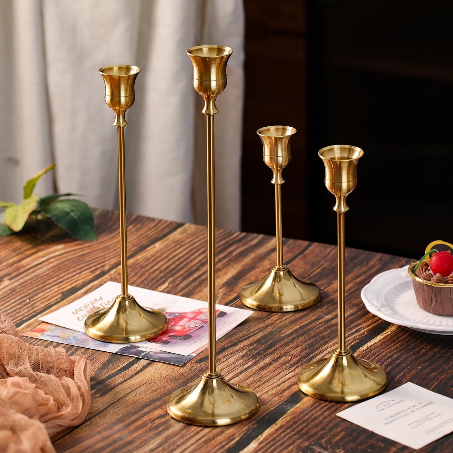 Sunnyfuture Candlestick Holders, 4PCS Taper Candle Holder for Candlesticks, Gold Candle Holders for Table Centerpiece, Wedding, Party