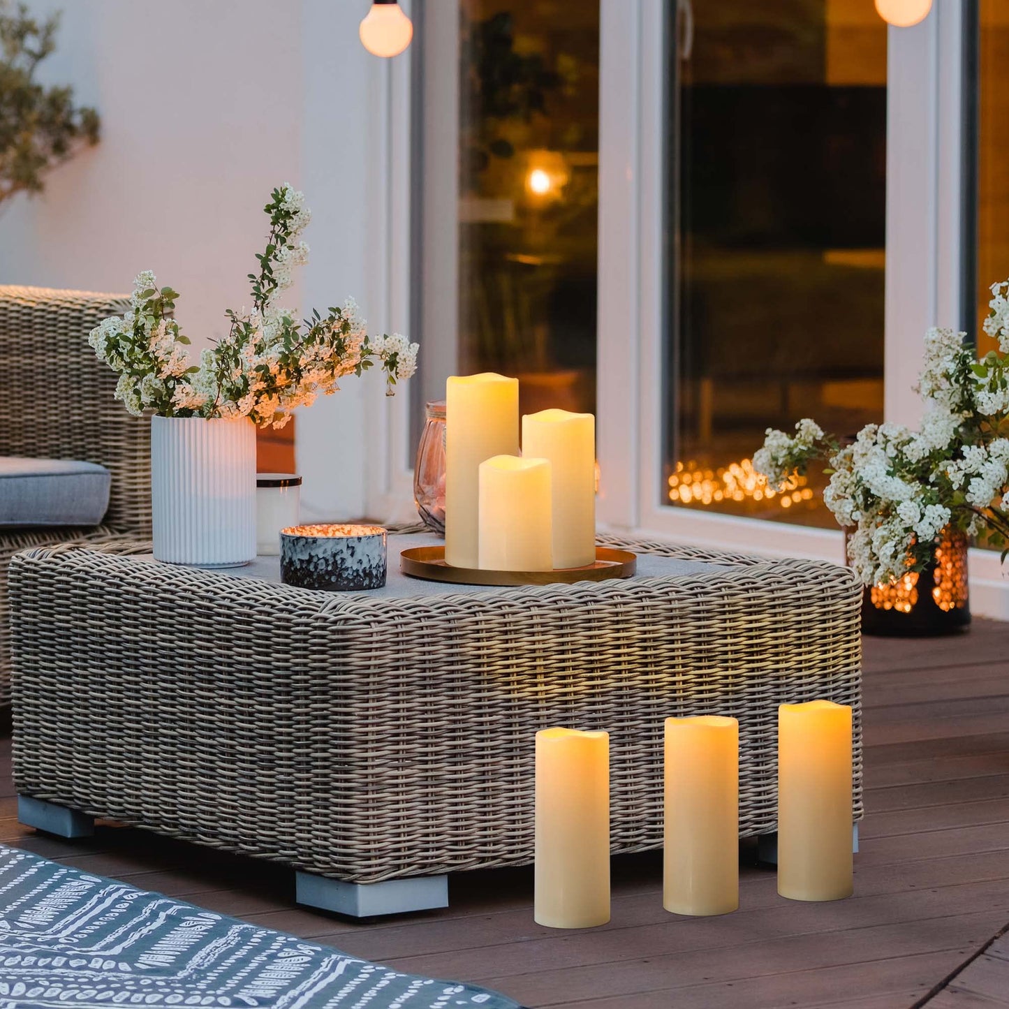 Yongmao 6" 8" 10" x 4" Waterproof Outdoor Flameless Candles Battery Operated LED Flickering Pillar Candles with Remote and Timer for Indoor Outdoor Lanterns, Long Lasting, Ivory White Large, Set of 3