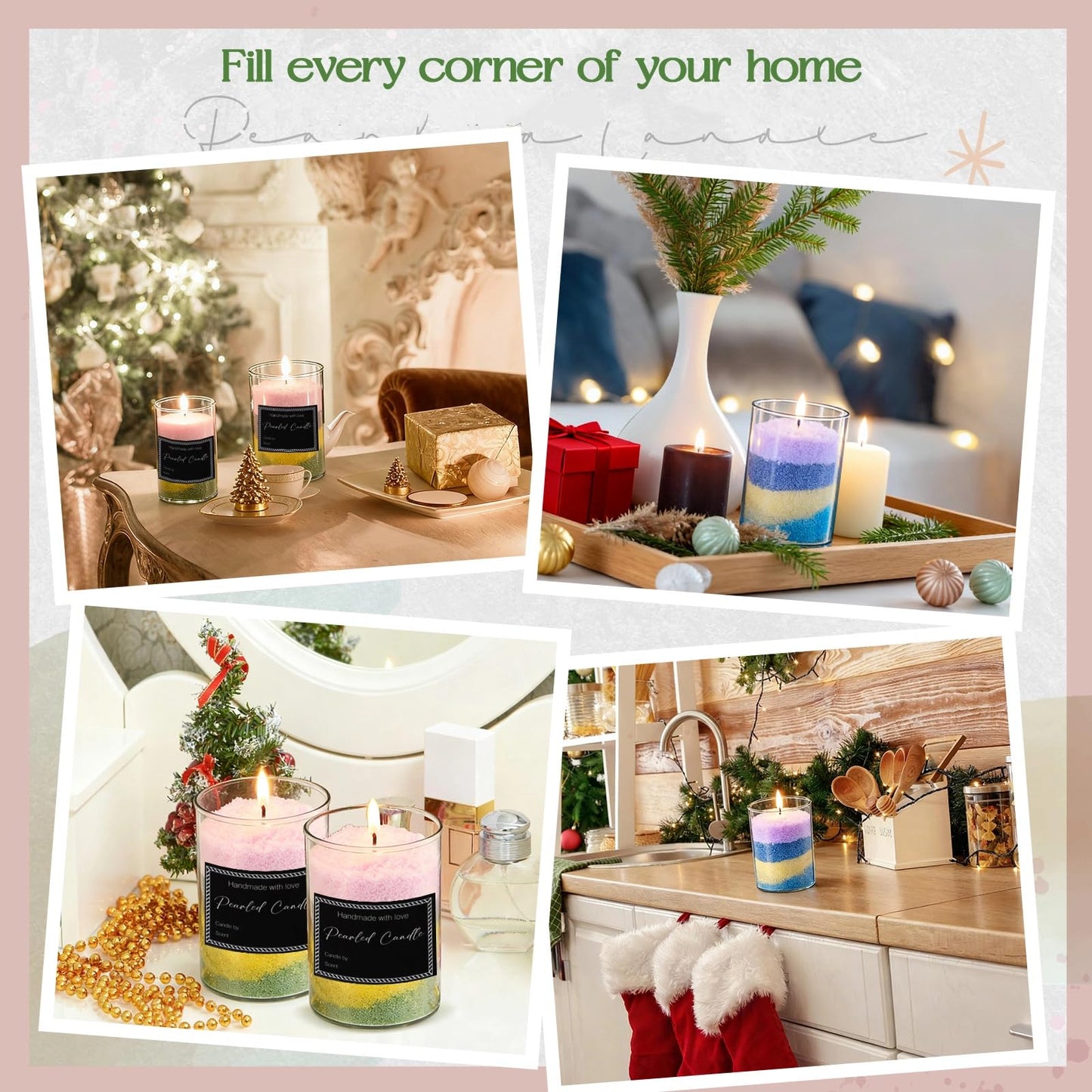 MTLEE Pearled Candle Sand Wax, 70 Oz/ 4.38 lb, 8 Colors Scented Sand Candle Kit with 50 Wicks, Acrylic Mixing Bowl, Spoon, 15 Stickers for Christmas Friends Mother Lover Women Gift