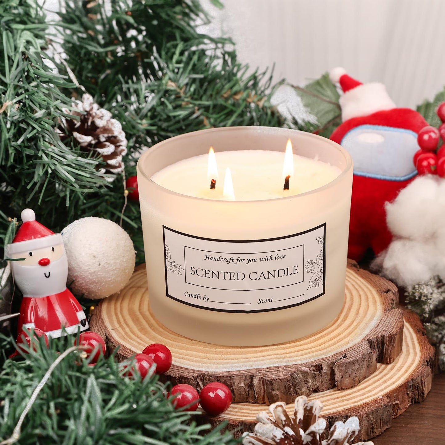CONNOO 6-Pack 16 oz Candle Jars - 3-Wick Frosted Empty Glass Wide Mouth Candle Jars Come with Bamboo Lids, Sticky Warning Labels, and a Candle Wick Kit for Candle Making - Dishwasher Safe