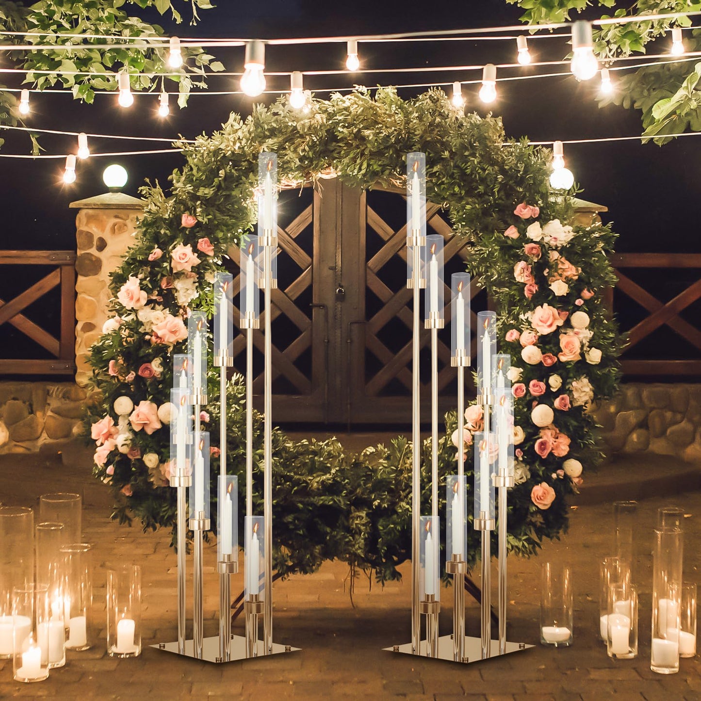 2 Sets 10Arm Gold Candelabra,Candle Holder with Clear Acrylic lampshades Fit Flameless or Wax,40'' High Large Floor Candelabra Centerpiece for Wedding Aisle Ceremony Reception Event Decoration