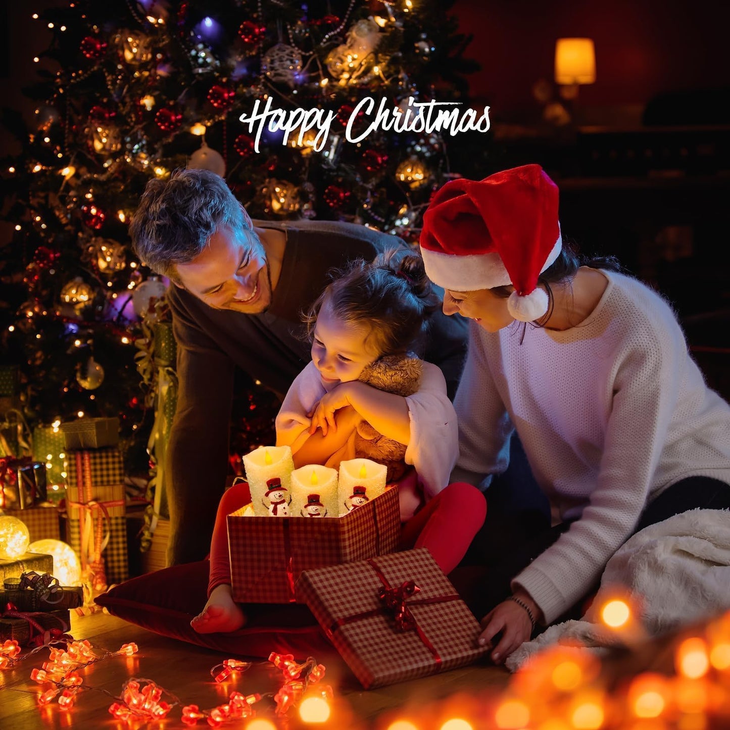 LCZLUMIPRO Snowman Flameless Candles with Remote & Timer - 3 Pcs Winter Battery Operated LED Pillar Candles, Real Wax Electric Candles in Warm White for Christmas Table, Mantel & Home Decor