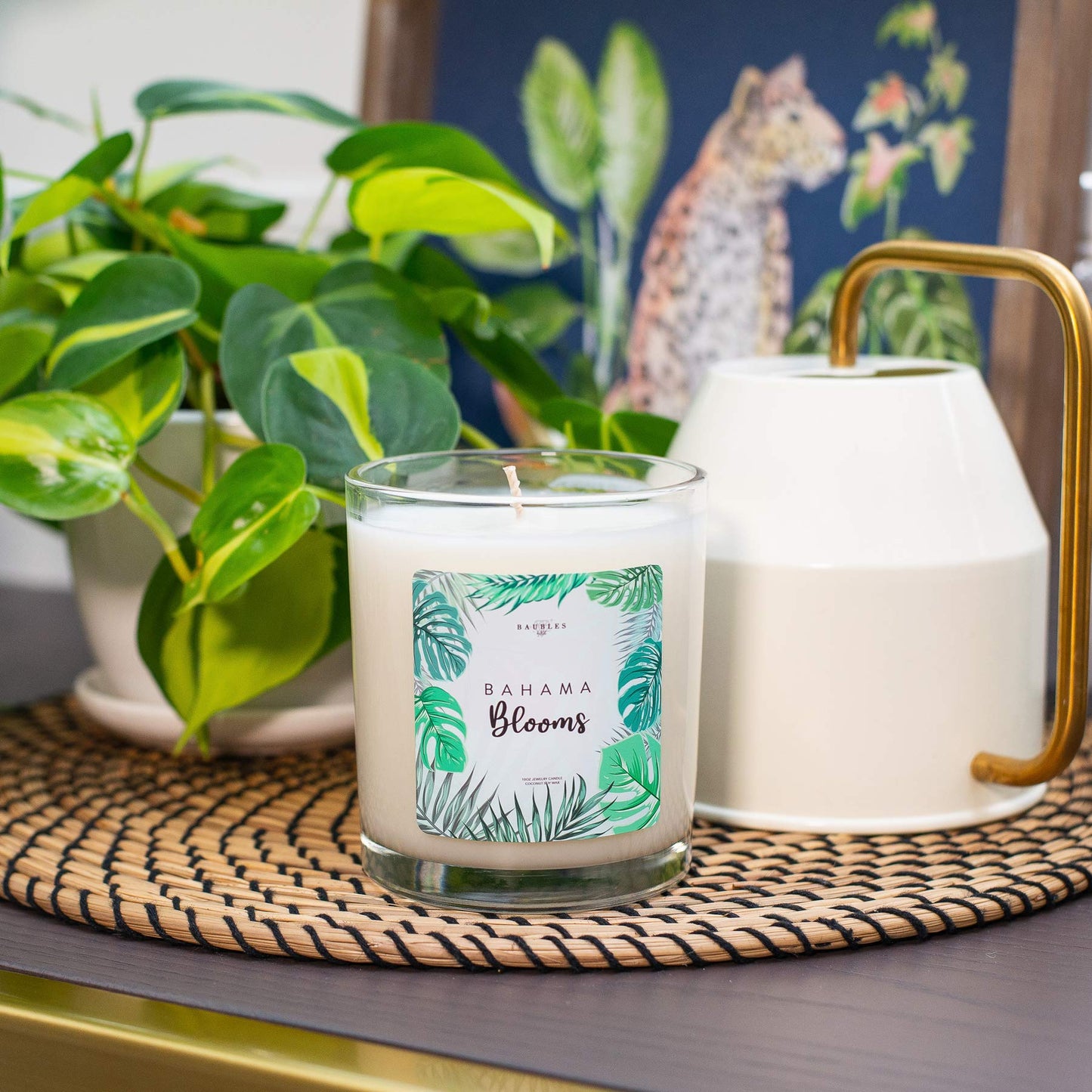 Kate Bissett Baubles Bahama Blooms Scented Premium Candle and Jewelry with Surprise Earring Inside | 10 oz Large Candle | Made in USA | Parrafin Free