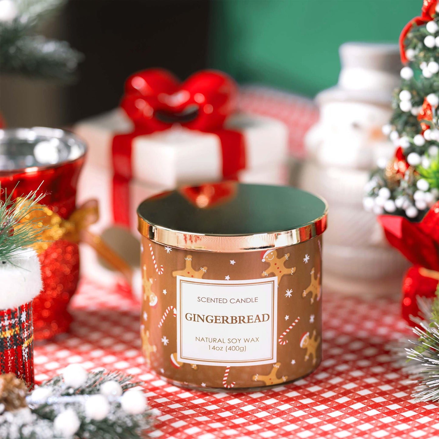 Christmas Candle, Christmas Gingerbread Candles, Candle Gifts for Women Xmas Decorations, Large 3 Wicks Scented Candle for Xmas, 14 oz Soy Wax Candle