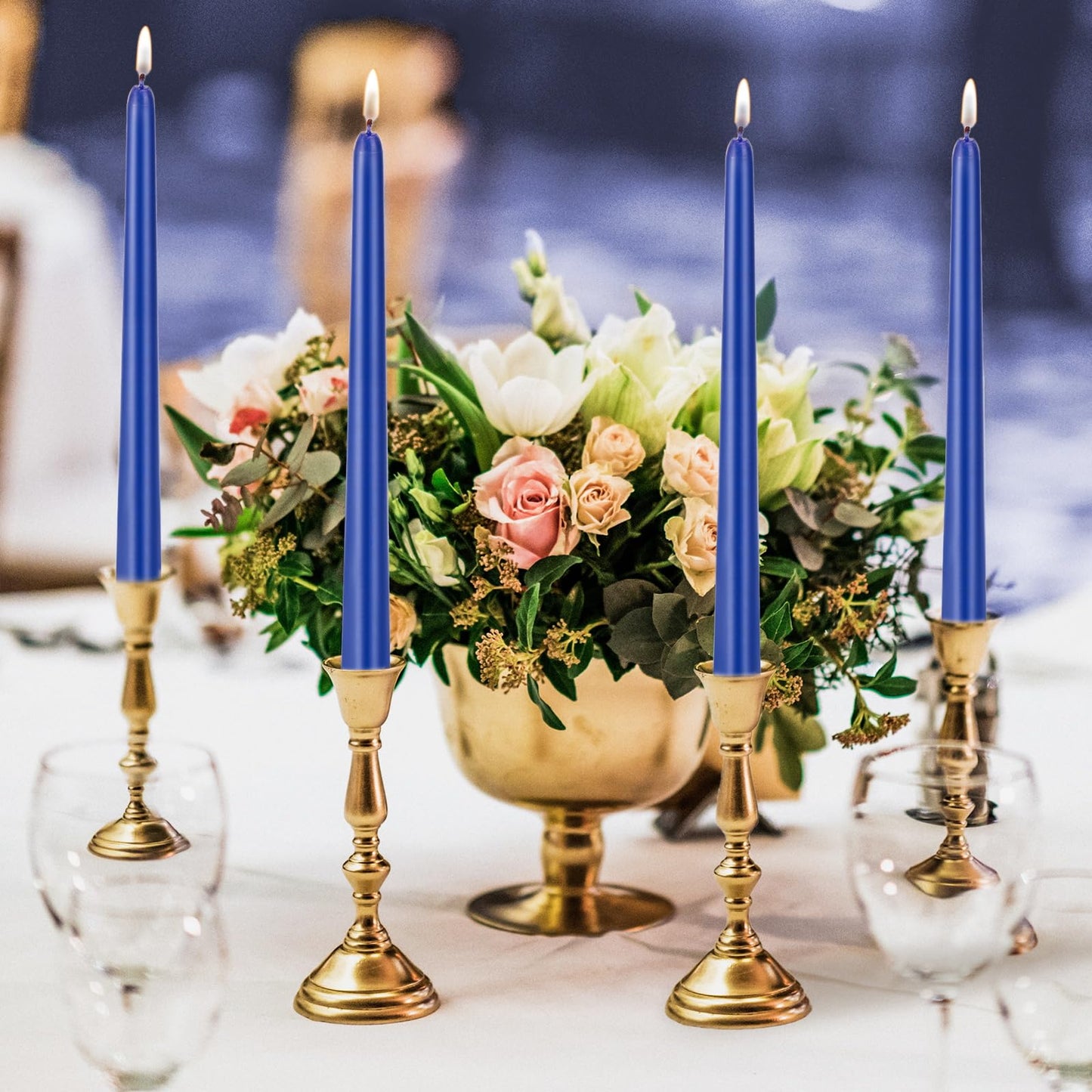 KONNI 0.87×10 Inch Blue Taper Candles, Unscented and Smokeless Tall Candlesticks, 10 Pack Tapered Candles with Cotton Wicks, Long Burning, Ideal for Weddings, Dinner Parties, and Home Décor
