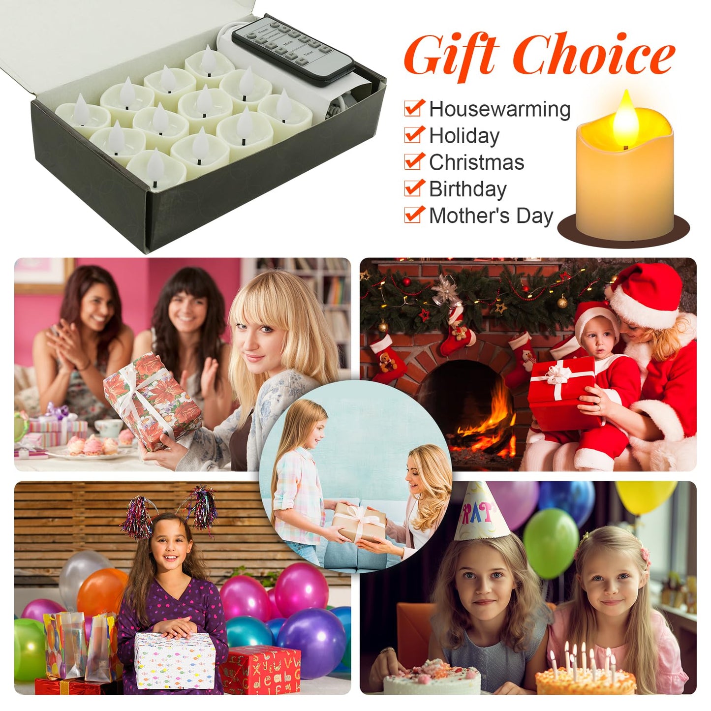 PChero Rechargeable Flameless Tea Lights Candles with Remote Timer, 12 PCS Flickering Electric Fake LED Votive Candles with 2 USB Charging Cables for Wedding Christmas Fall Home Decor