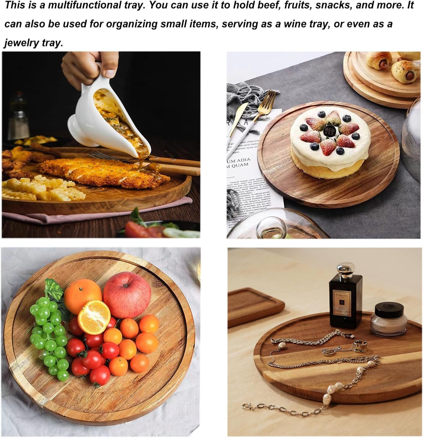 Candle Holder Tray Home Decor, Round Wood Tray for Coffee Table, Small Wooden Serving Decorative Trays for Home 10inch