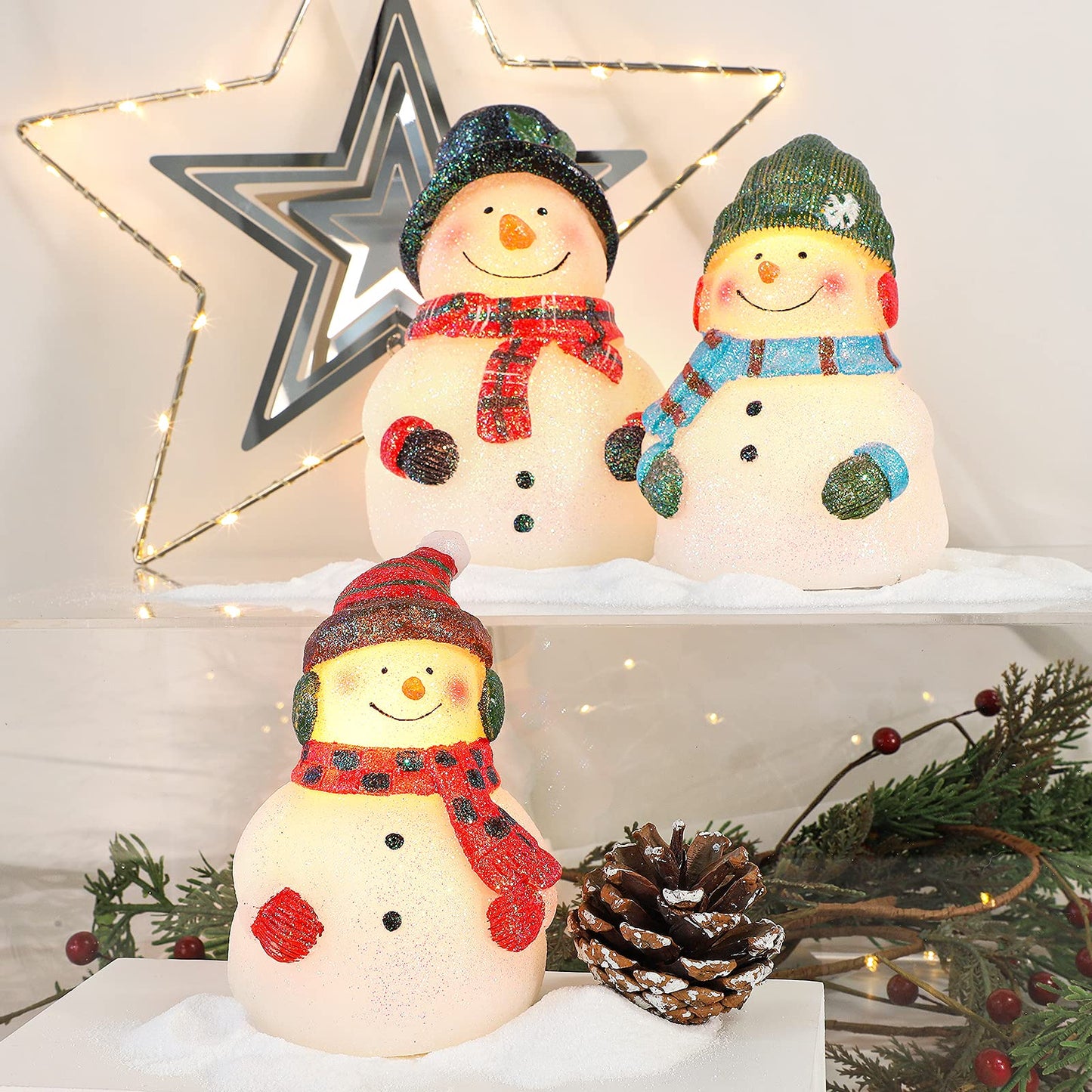 Crystal Club Christmas Flameless Candles, Set of 3 Santa Snowman Real Wax Candles, Battery Operated LED Candles with Remote and Timer for Christmas Tree, Holiday Home Décor (Red)