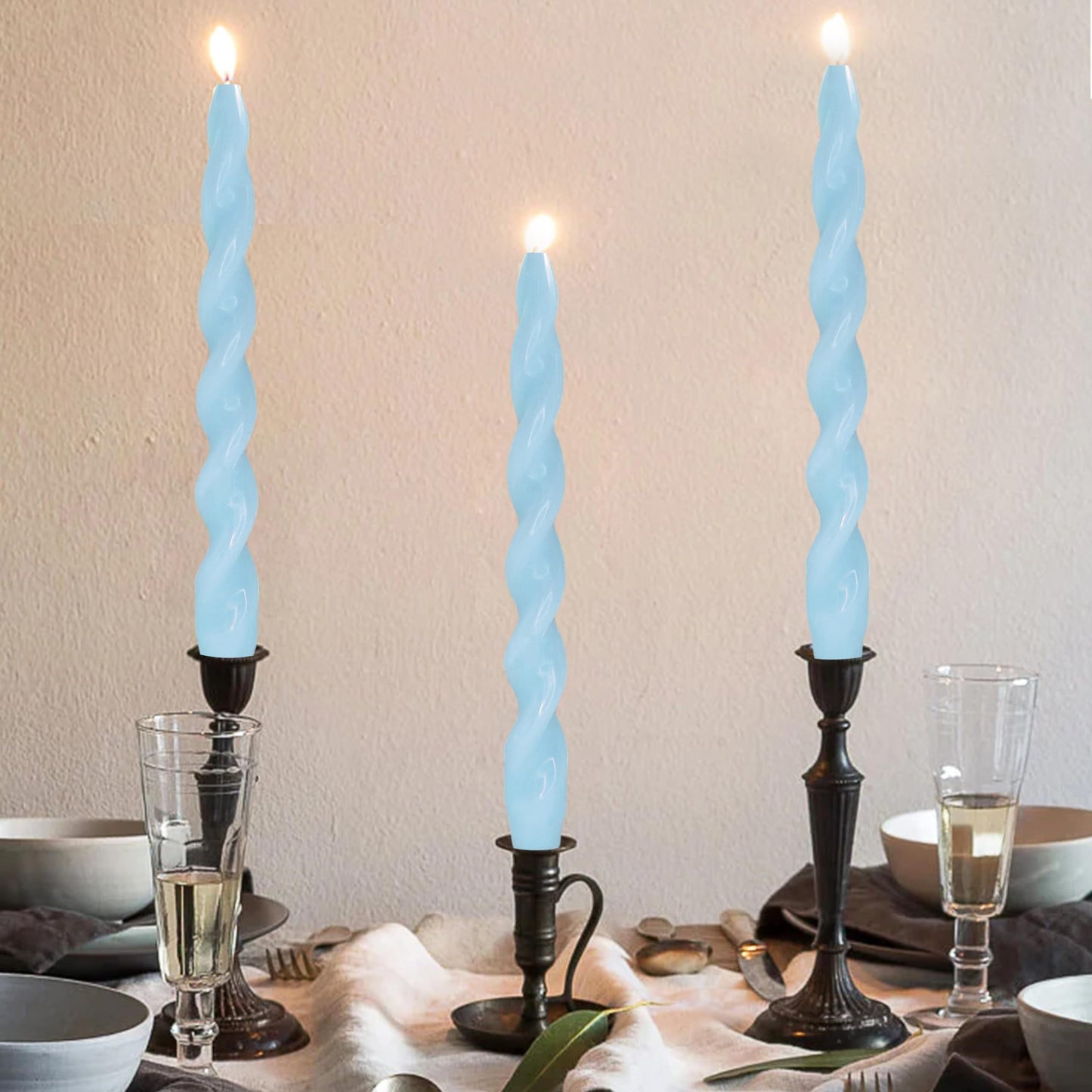 Blue Candlesticks Spiral Taper Candle Twisted Candle Sticks Long Tapered Candles Unscented Candle for Home Decoration Holiday Wedding Party
