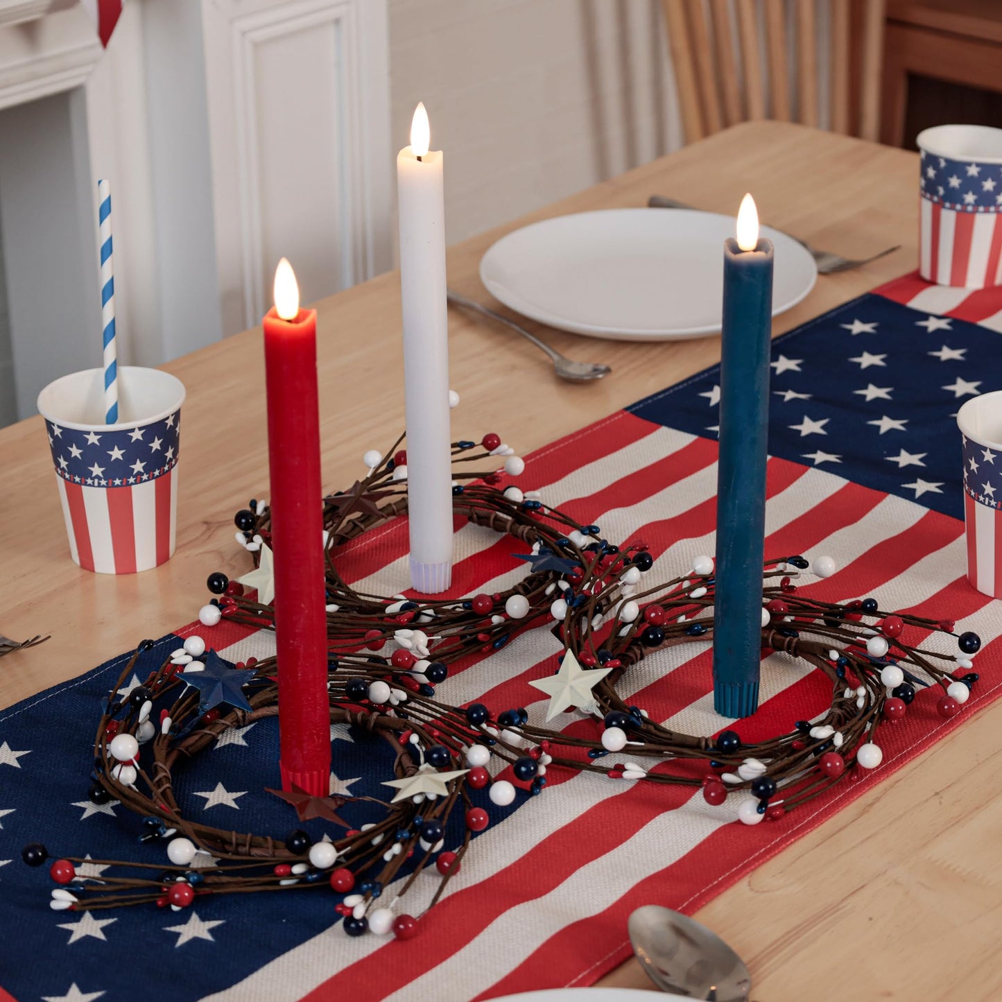 Patriotic Flameless Candles with Remote and Timer, Real Wax Red White and Blue Candles for 4th of July Decorations, 250th Anniversary Battery Operated Candles for Independence Day Celebrations, 3Pack