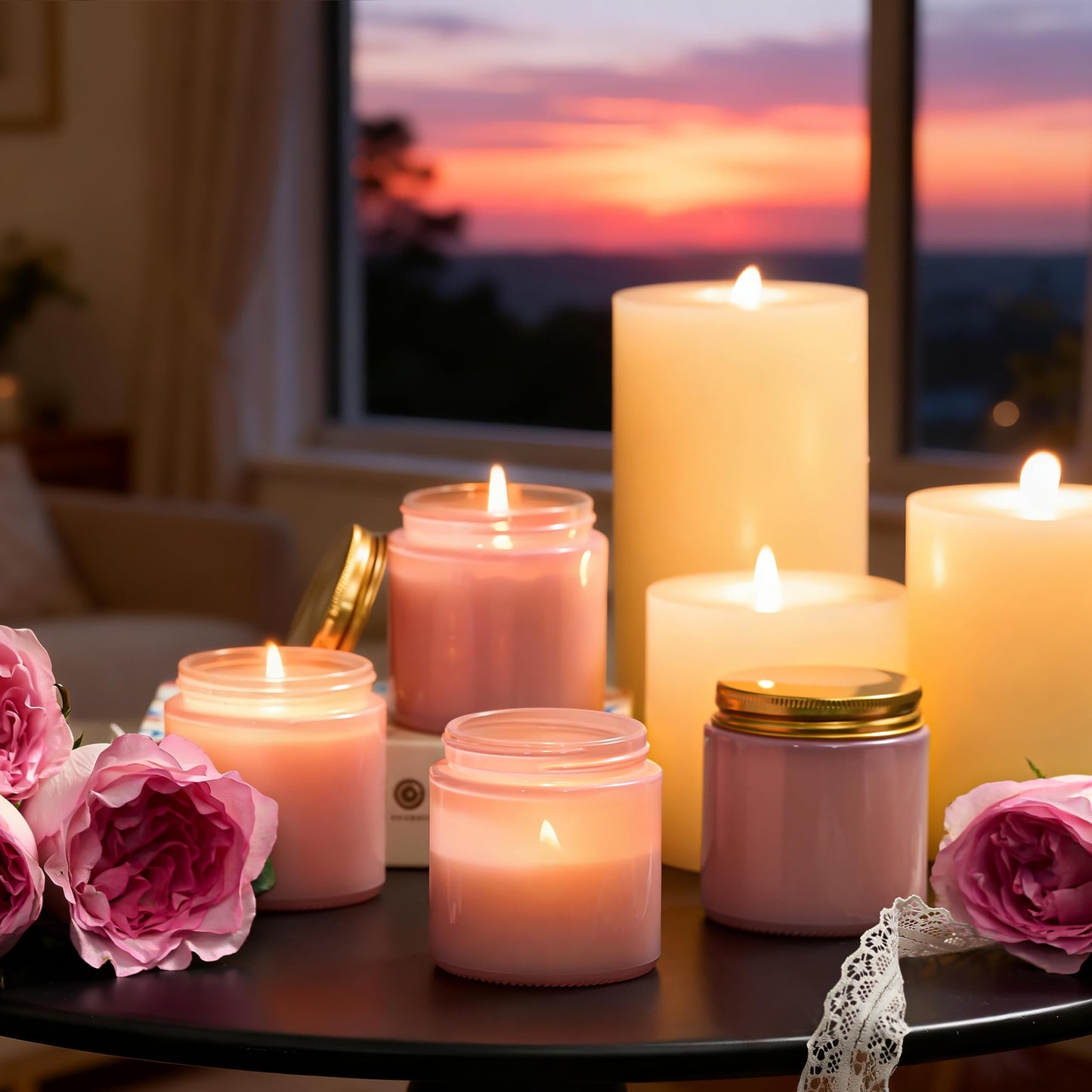 Danmu 3 oz Pink Glass Candle Jars with Gold Lids - Threaded Seal Candle Making Kit & Supplies, Thick Empty Candle Jars for DIY, Storage, Wedding Favors 24 Pack
